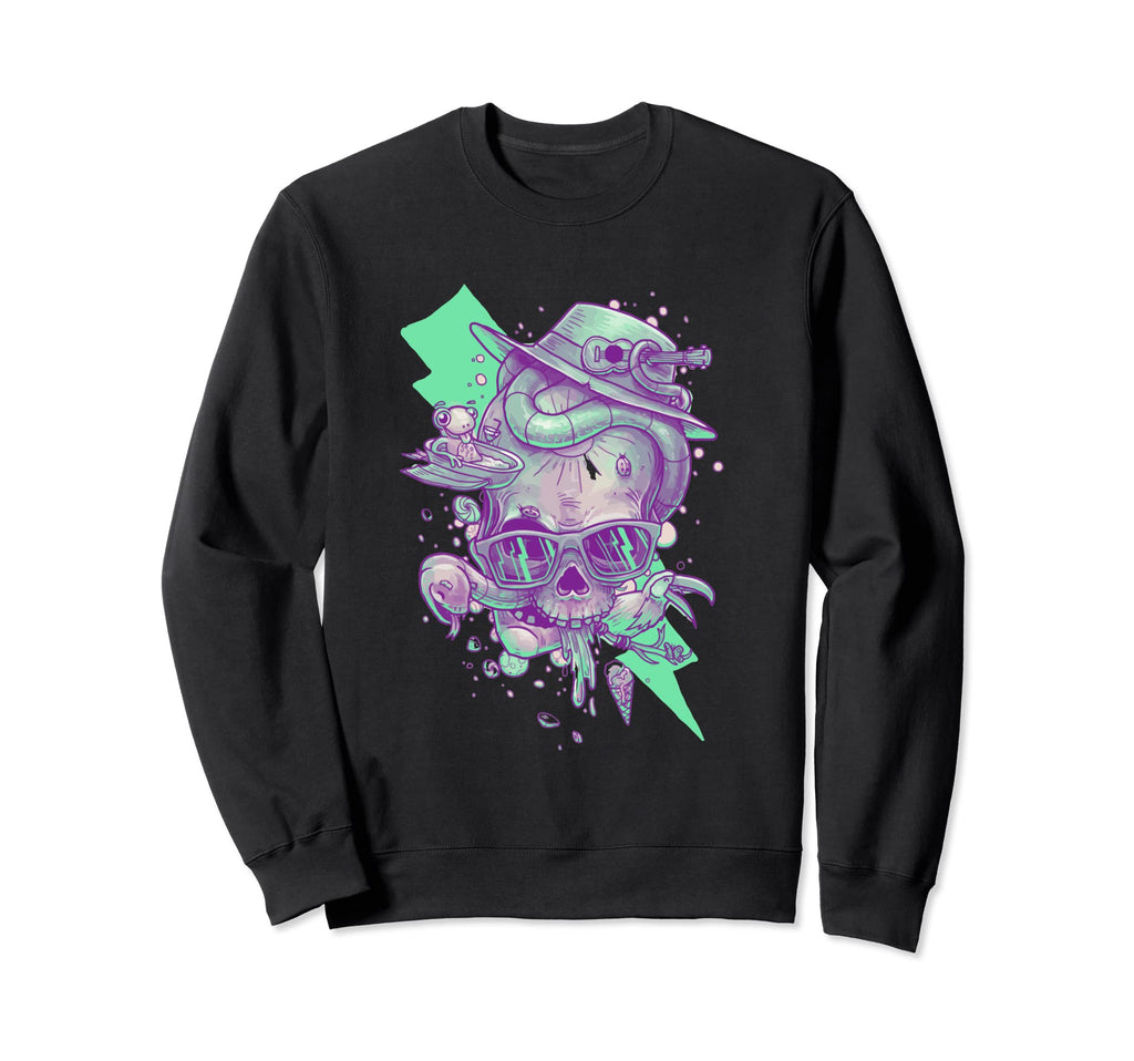 Vaporwave Skull Halloween Aesthetic Sweatshirt - Unique Graphic for Adults - T-Shirt, Sweatshirt, Hoodie