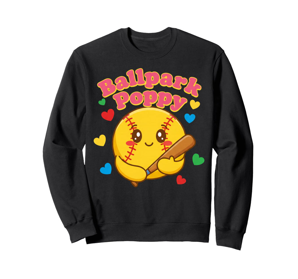 Ballpark Poppy Softball And Sweatshirt - Aesthetic Graphic for Adults - T-Shirt, Sweatshirt, Hoodie