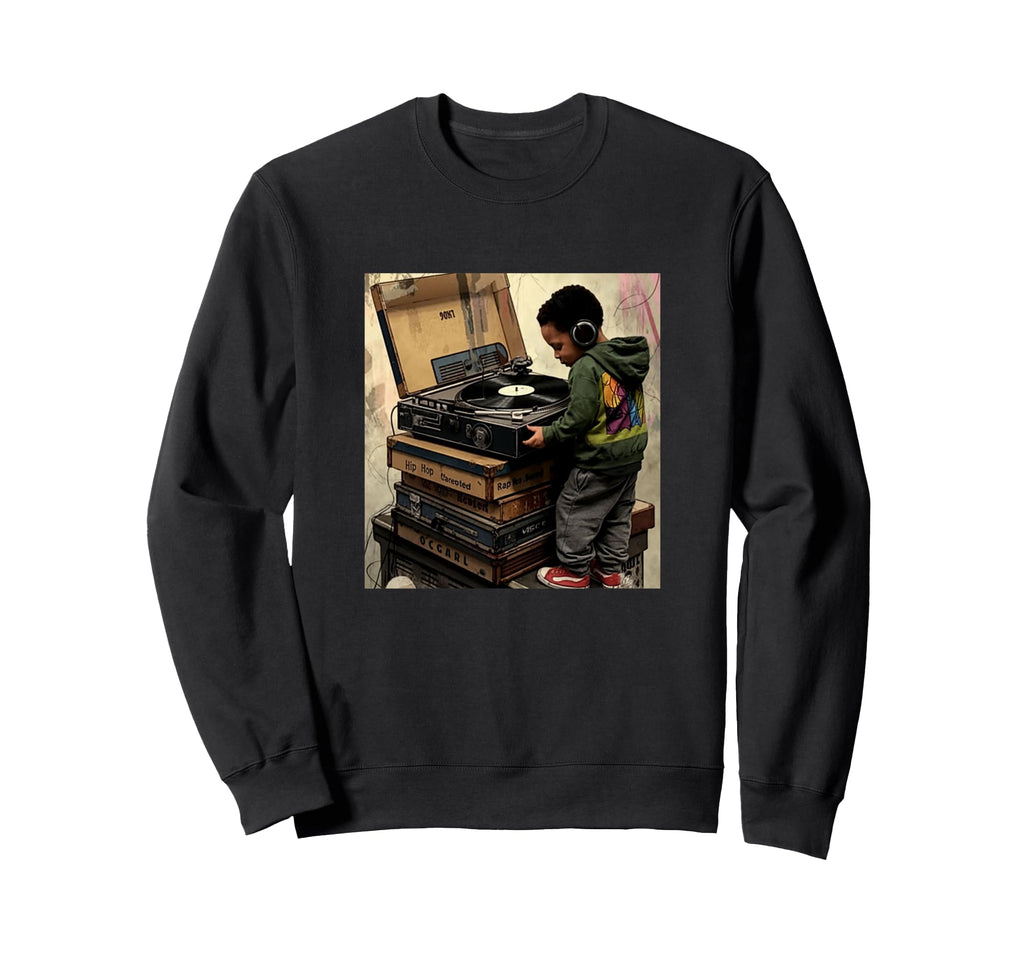 Raised Old School Hip Hop Turntable Dj Sweatshirt - Unique Graphic Unisex - T-Shirt, Sweatshirt, Hoodie