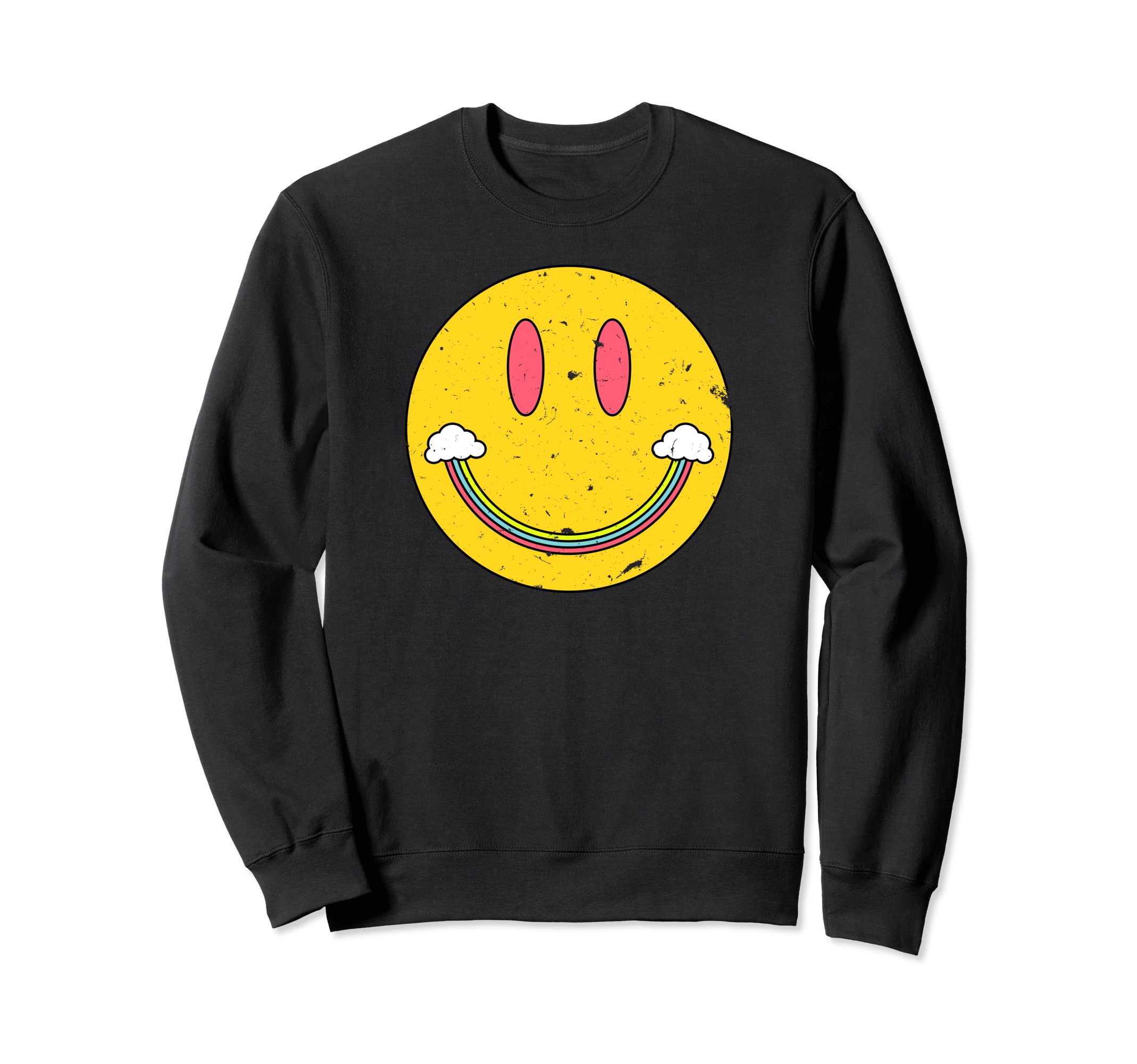 Happy Smile Distressed Yellow Sweatshirt - Fun Novelty Design for Adults - T-Shirt, Sweatshirt, Hoodie