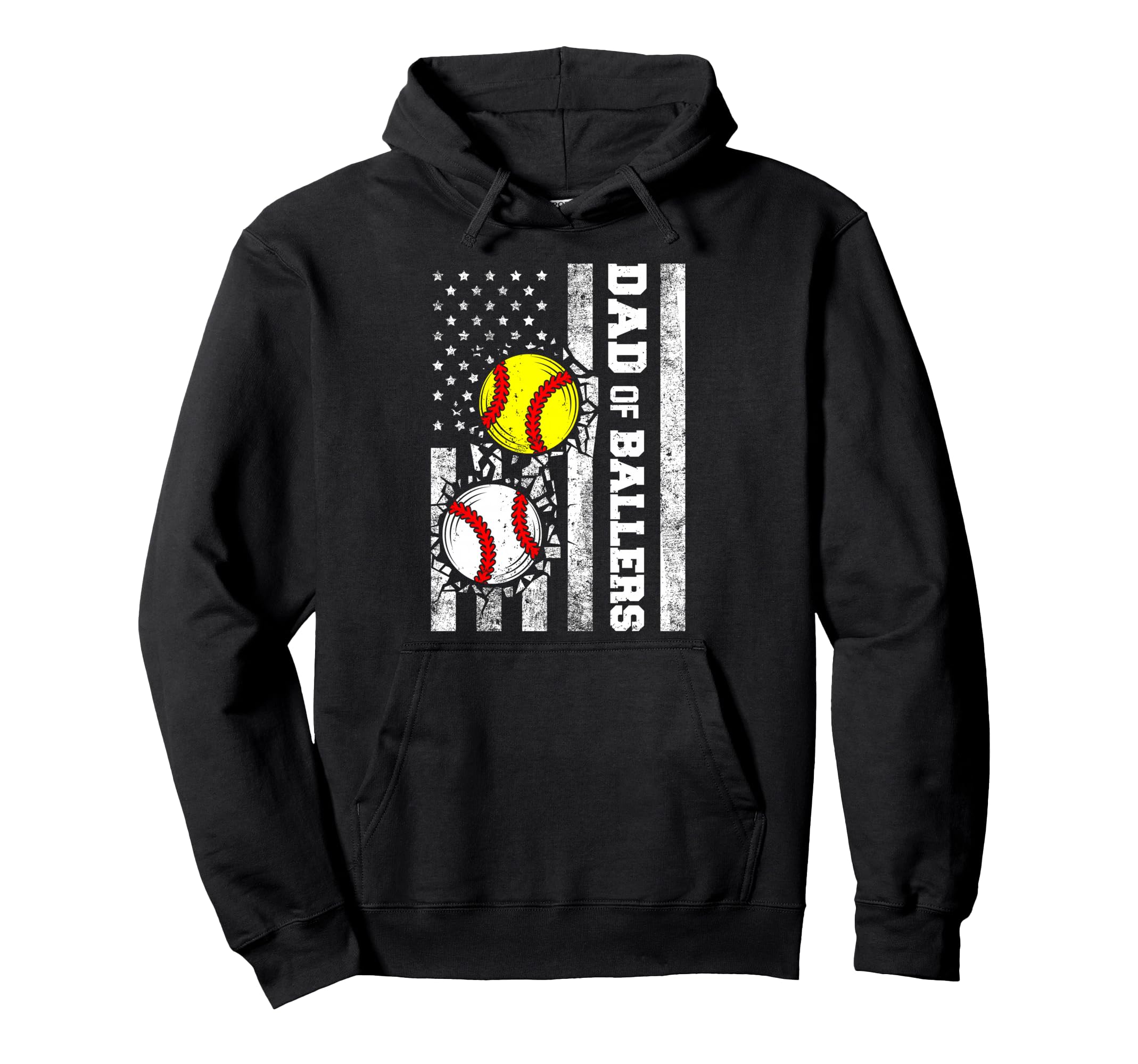 Dad Ballers Funny Usa Flag Baseball Hoodie - Novelty Apparel Men Women - T-Shirt, Sweatshirt, Hoodie