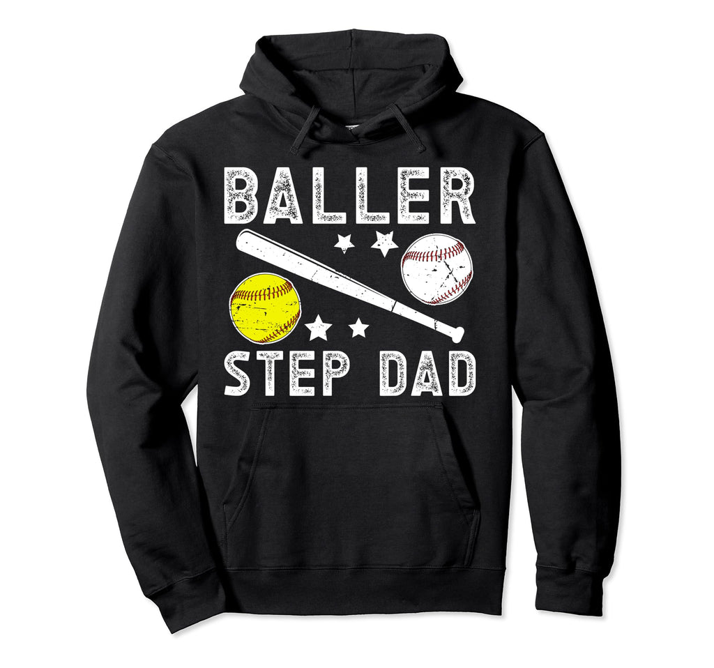 Baller Step Dad Proud Baseball Hoodie - Minimalist Print Men Women - T-Shirt, Sweatshirt, Hoodie