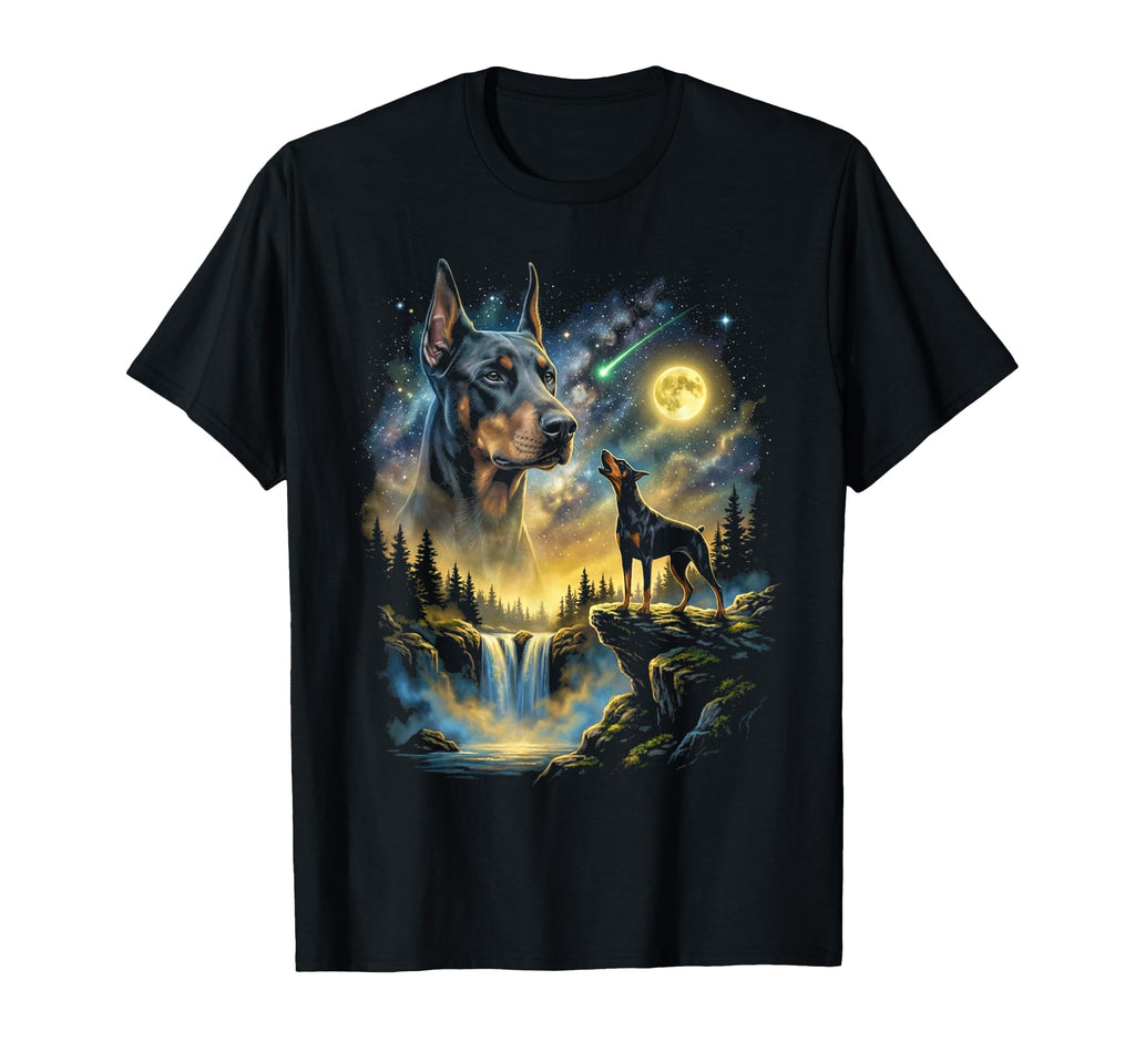 Doberman Howling To Moon Meme Funny T-Shirt - Fun Novelty Design Men Women - T-Shirt, Sweatshirt, Hoodie