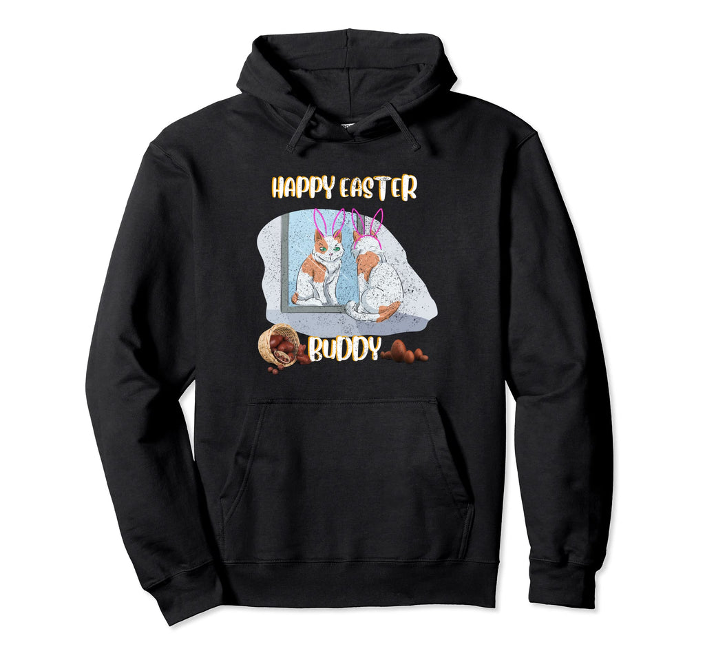 Happy Easter Bunny Ears Cat Distressed Hoodie - Streetwear Style Unisex - T-Shirt, Sweatshirt, Hoodie