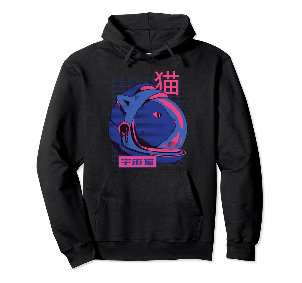 Japanese Vaporwave Cat Aesthetic Hoodie - Fun Novelty Design for Adults - T-Shirt, Sweatshirt, Hoodie