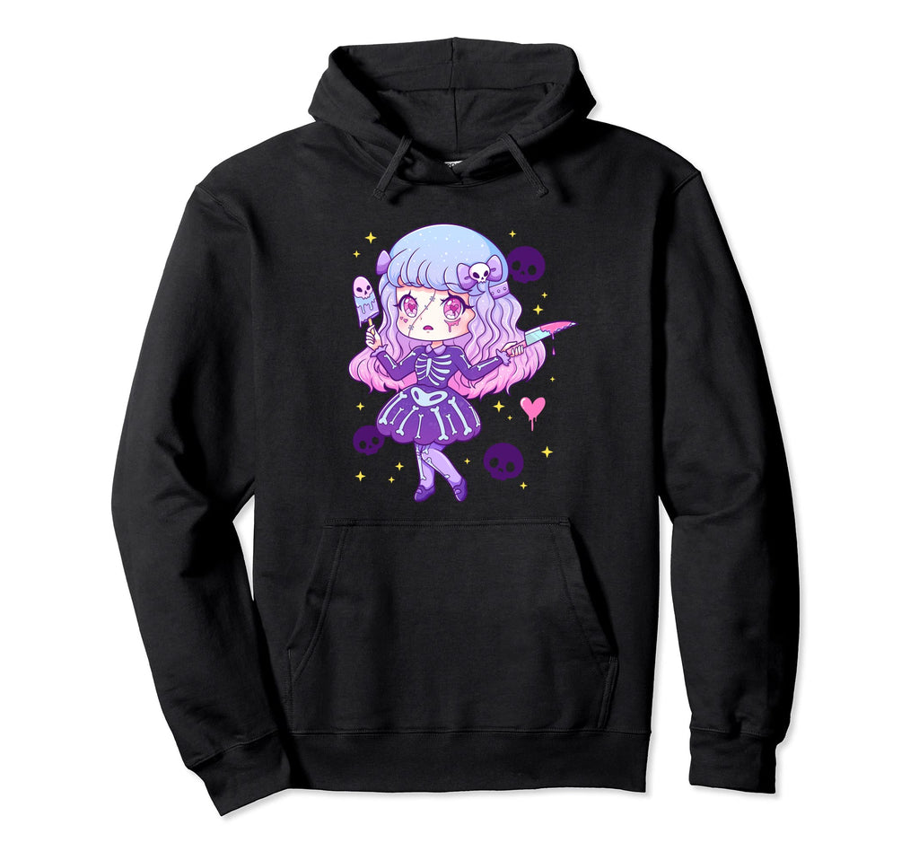 Kawaii Pastel Goth Creepy Menhera Skeleton Hoodie - Minimalist Print Unisex - T-Shirt, Sweatshirt, Hoodie