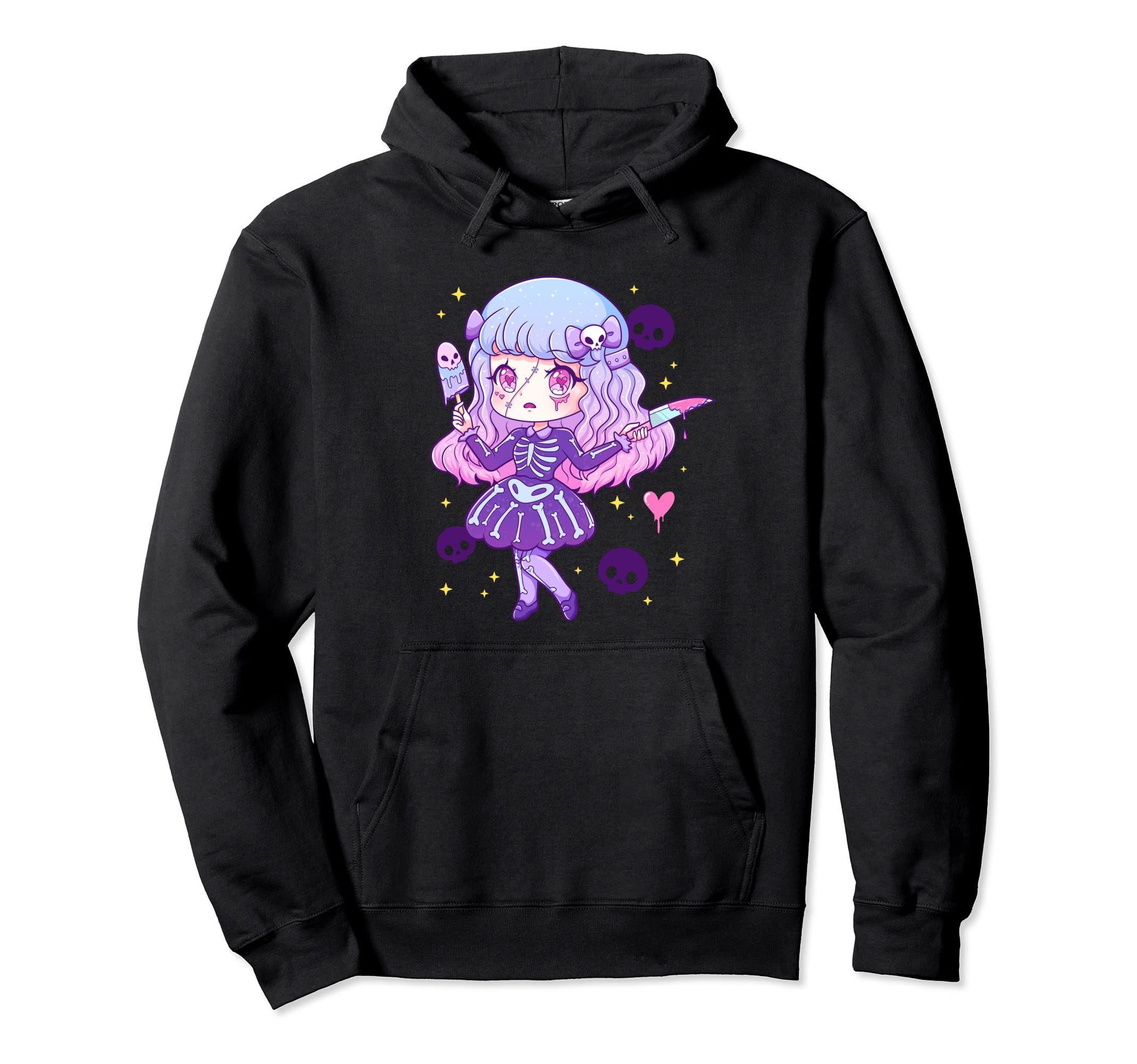 Kawaii Pastel Goth Creepy Menhera Skeleton Hoodie - Minimalist Print Unisex - T-Shirt, Sweatshirt, Hoodie