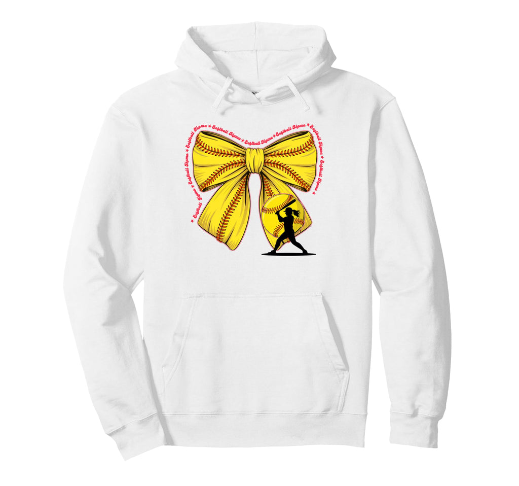 Softball Mama Softball Bow Coquette Hoodie - Graphic Print Men Women - T-Shirt, Sweatshirt, Hoodie
