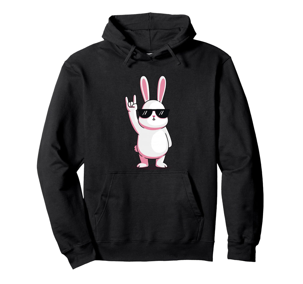 Bunny Rock Rabbit Hipster Vibe Funny Animal Hoodie - Unique Graphic Unisex - T-Shirt, Sweatshirt, Hoodie