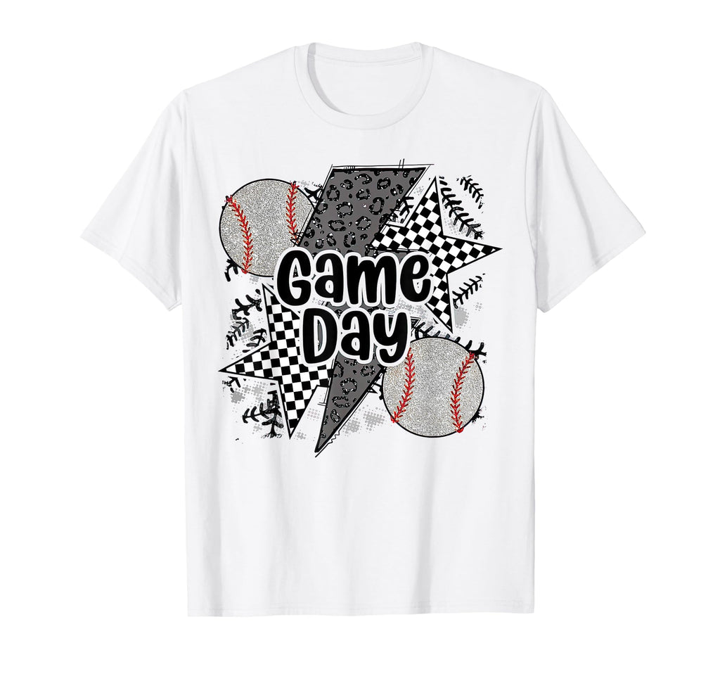 Game Day Baseball Checkered Leopard Mama T-Shirt - Graphic Print Unisex - T-Shirt, Sweatshirt, Hoodie