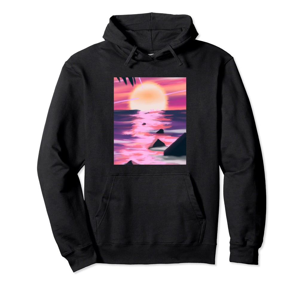Vaporwave Sun Synthwave Sunset Hoodie - Casual Everyday Wear Men Women - T-Shirt, Sweatshirt, Hoodie