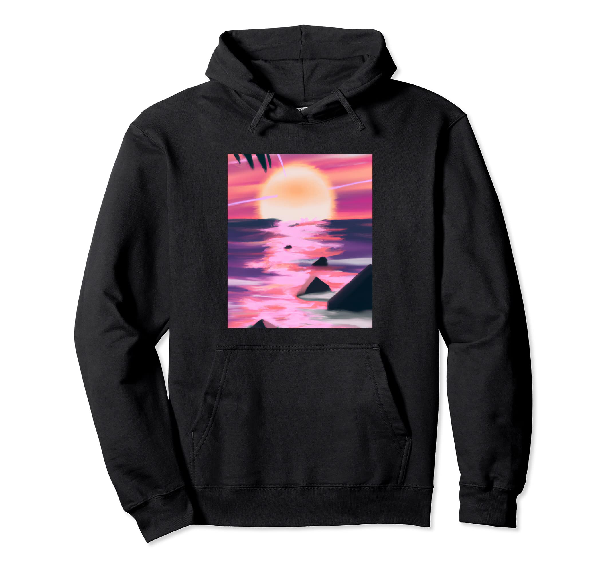Vaporwave Sun Synthwave Sunset Hoodie - Casual Everyday Wear Men Women - T-Shirt, Sweatshirt, Hoodie