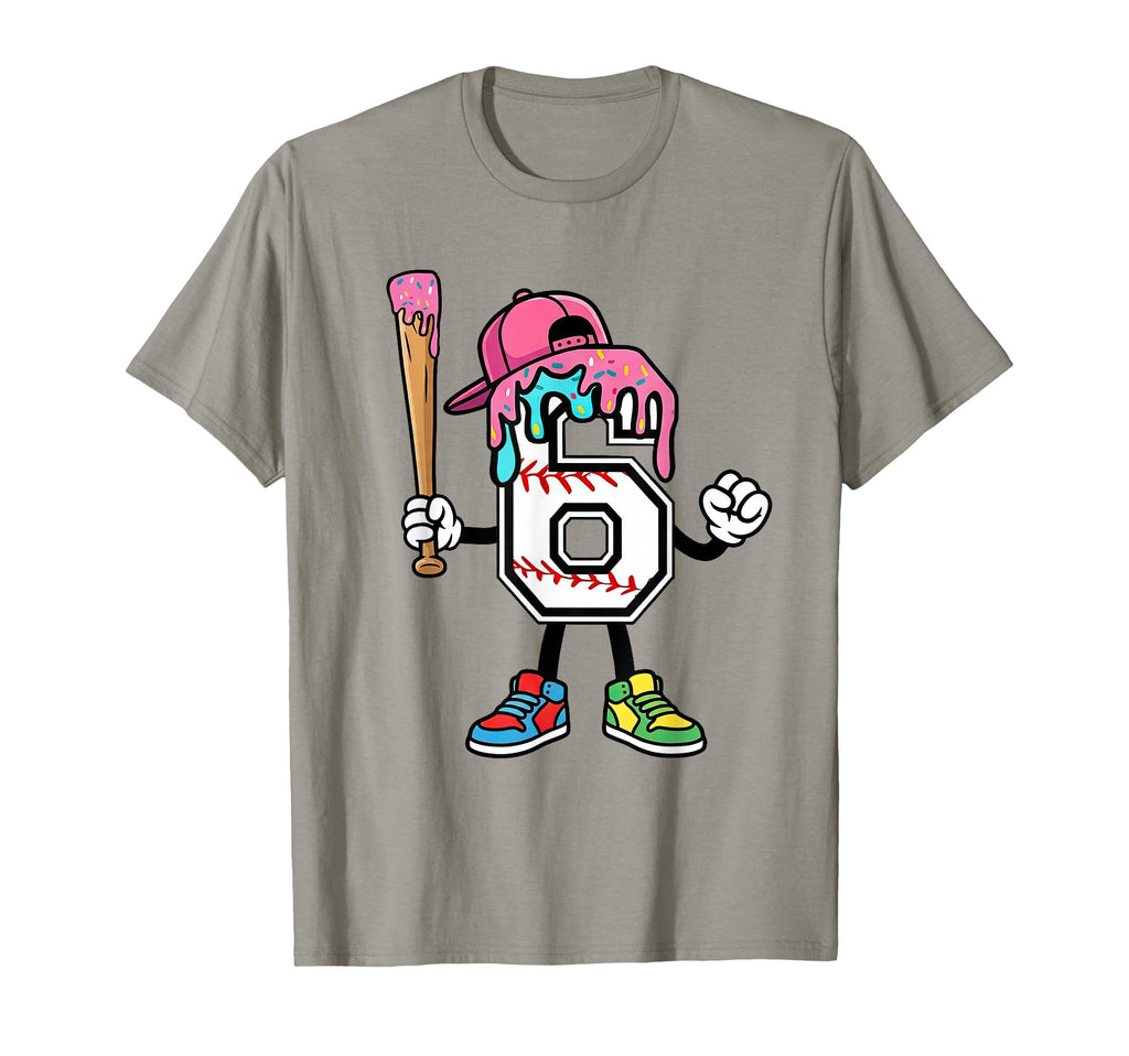 6Th Birthday Baseball Ice Cream Drip 6 T-Shirt - Unique Graphic for Adults - T-Shirt, Sweatshirt, Hoodie
