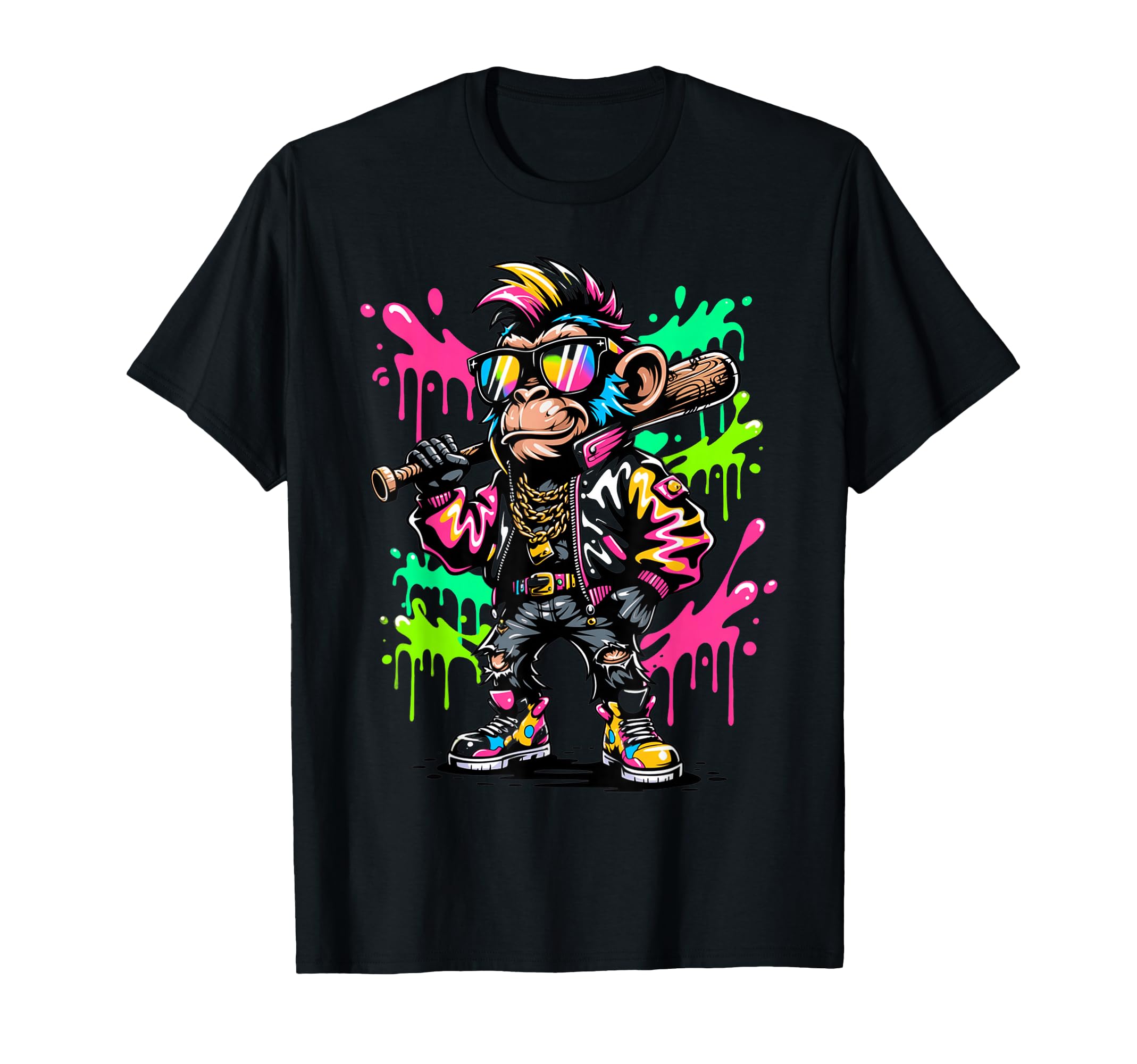 Monkey Baseball Drip Funny Animal T-Shirt - Streetwear Style Men Women - T-Shirt, Sweatshirt, Hoodie