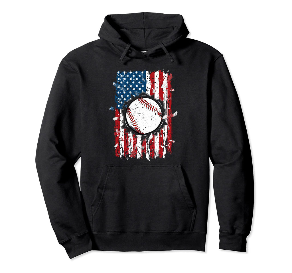 American Flag Baseball Patriotic Us Hoodie - Streetwear Style Men Women - T-Shirt, Sweatshirt, Hoodie