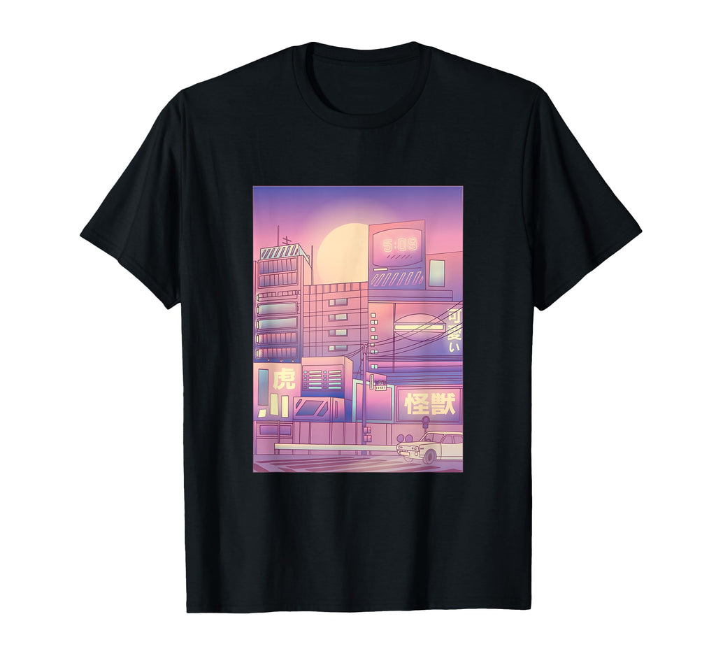 Synthwave Vaporwave Aesthetic City T-Shirt - Fun Novelty Design for Adults - T-Shirt, Sweatshirt, Hoodie
