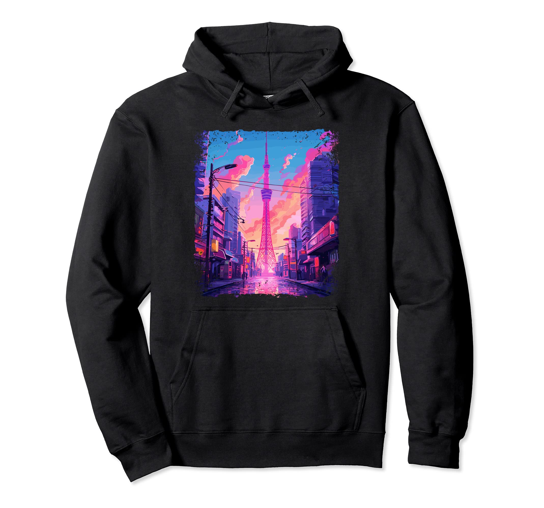 Vaporwave Aesthetic Japanese Skytree Hoodie - Fun Novelty Design Unisex - T-Shirt, Sweatshirt, Hoodie
