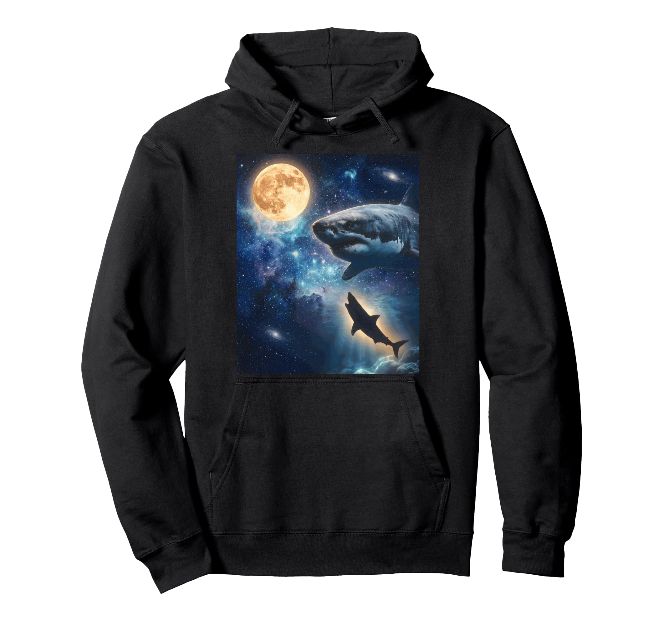 Shark Art Celestial Moon Galaxy Ocean Hoodie - Novelty Apparel Unisex - T-Shirt, Sweatshirt, Hoodie