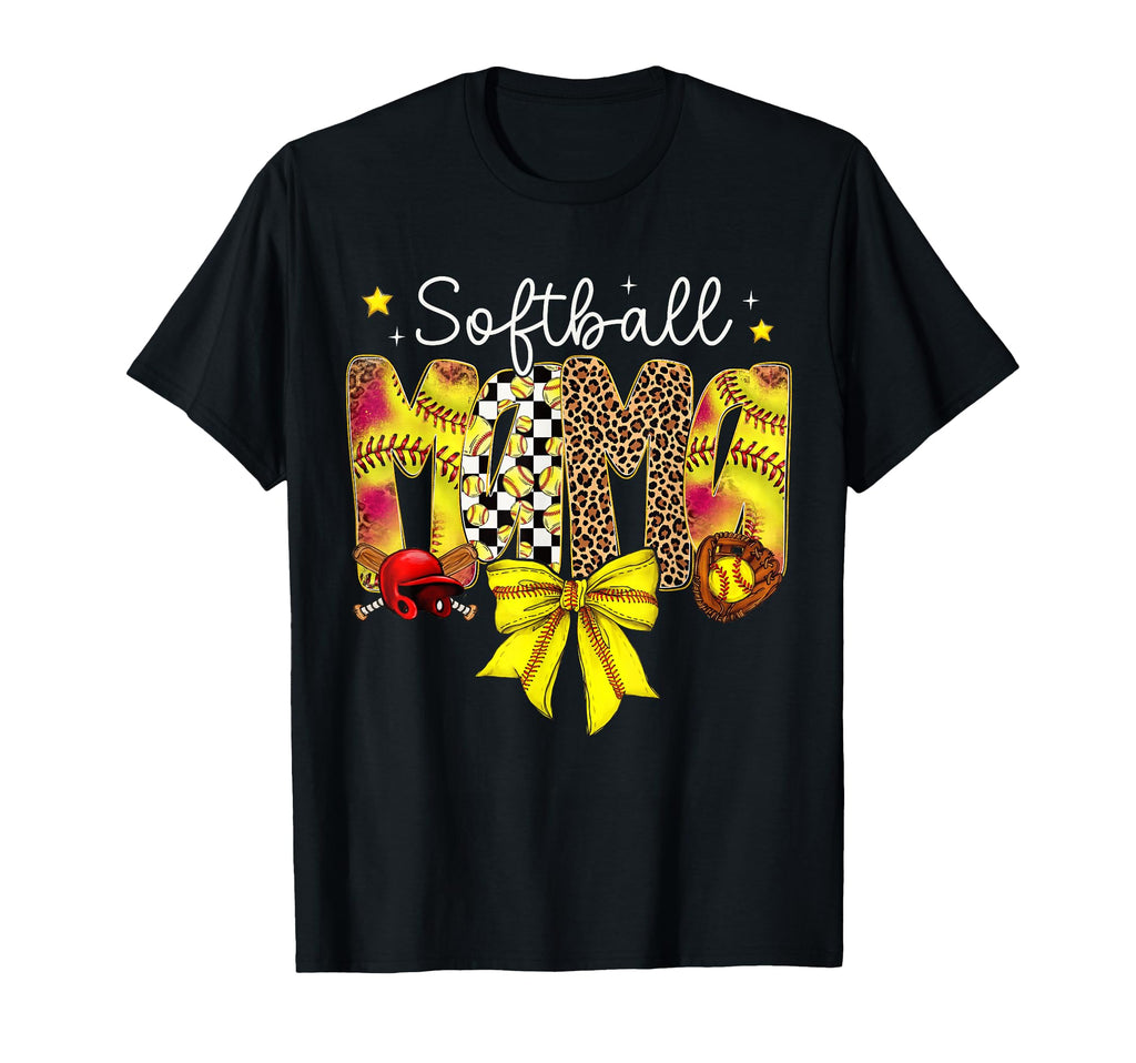 Softball Mama Bow Leopard Mom Game Day T-Shirt - Custom Art Print Men Women - T-Shirt, Sweatshirt, Hoodie