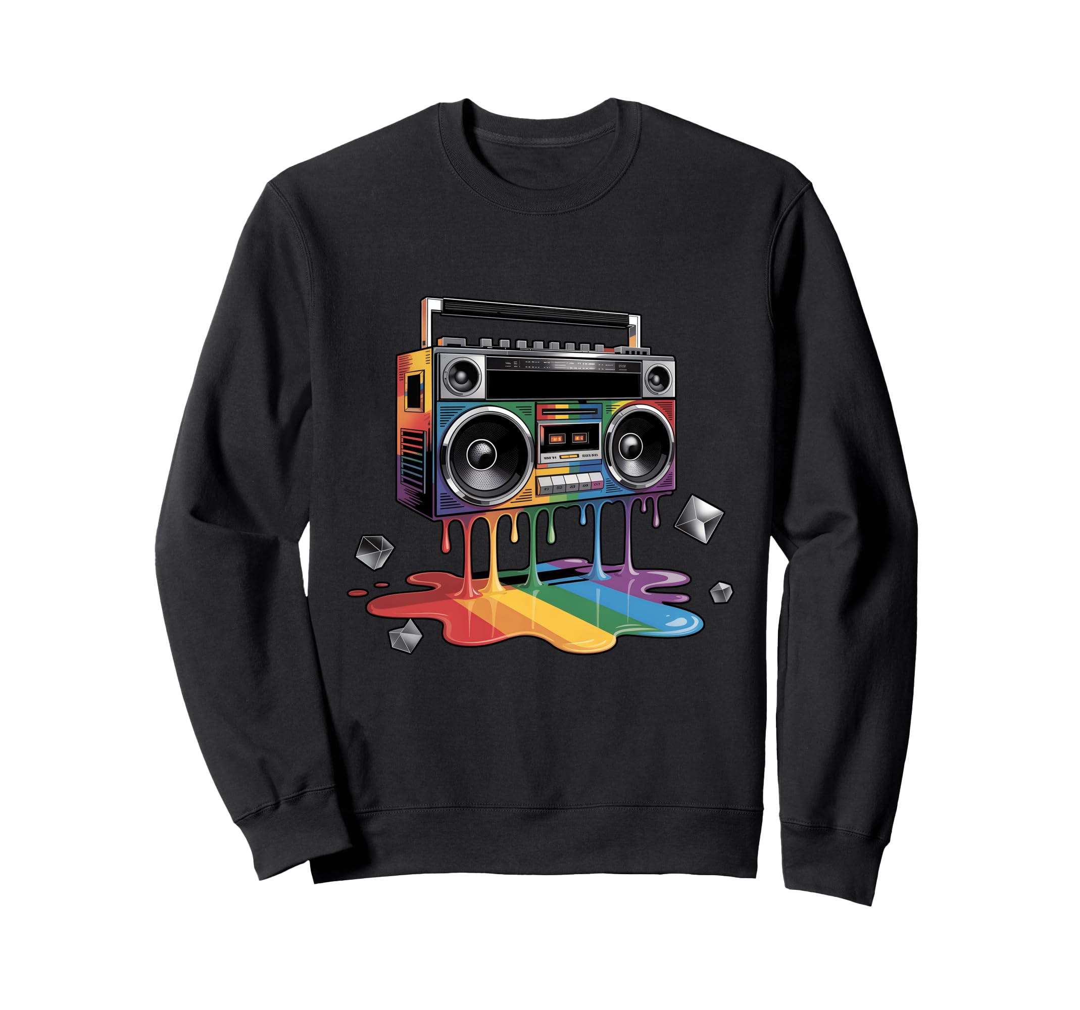Rainbow Dripping Paint Boombox Sweatshirt - Trendy Graphic for Adults - T-Shirt, Sweatshirt, Hoodie