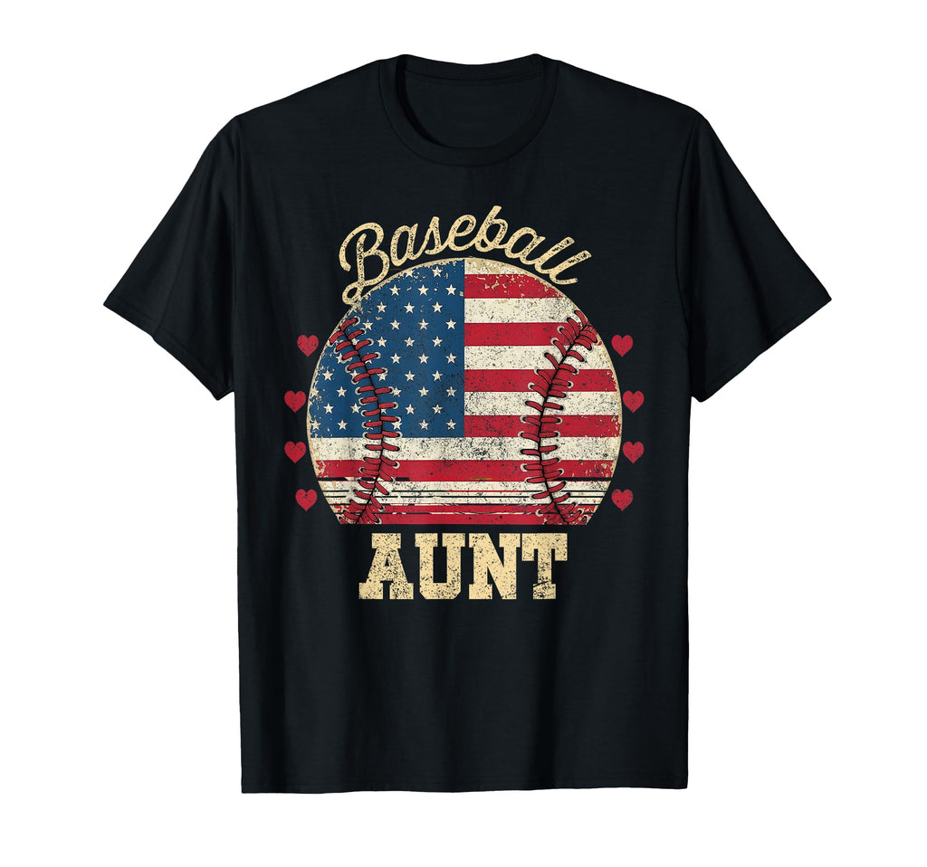 Baseball Aunt Usa Flag Heart Family T-Shirt - Aesthetic Graphic Men Women - T-Shirt, Sweatshirt, Hoodie
