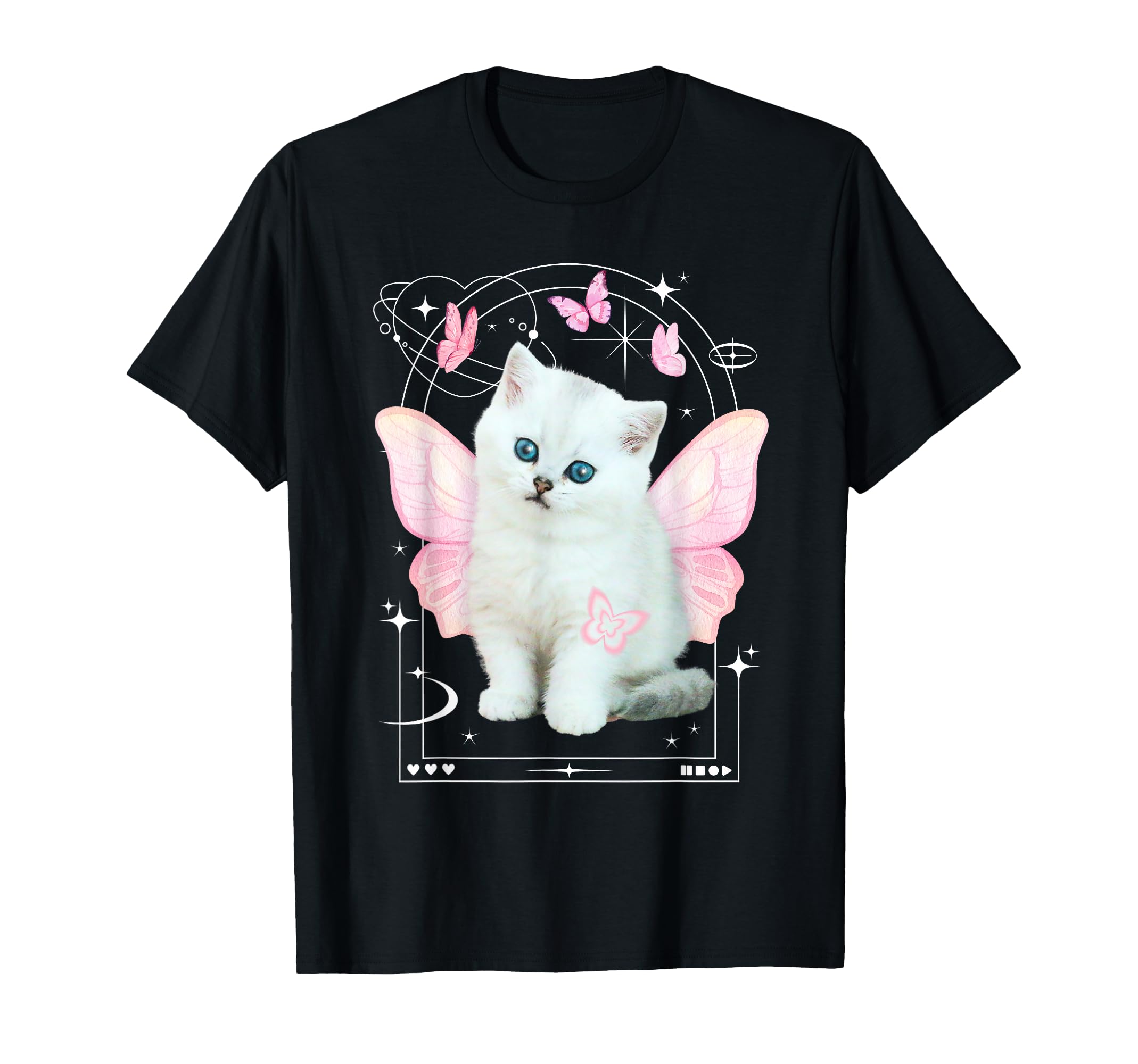 Y2K Aesthetic Cat Butterfly Fairy T-Shirt - Minimalist Print for Adults - T-Shirt, Sweatshirt, Hoodie