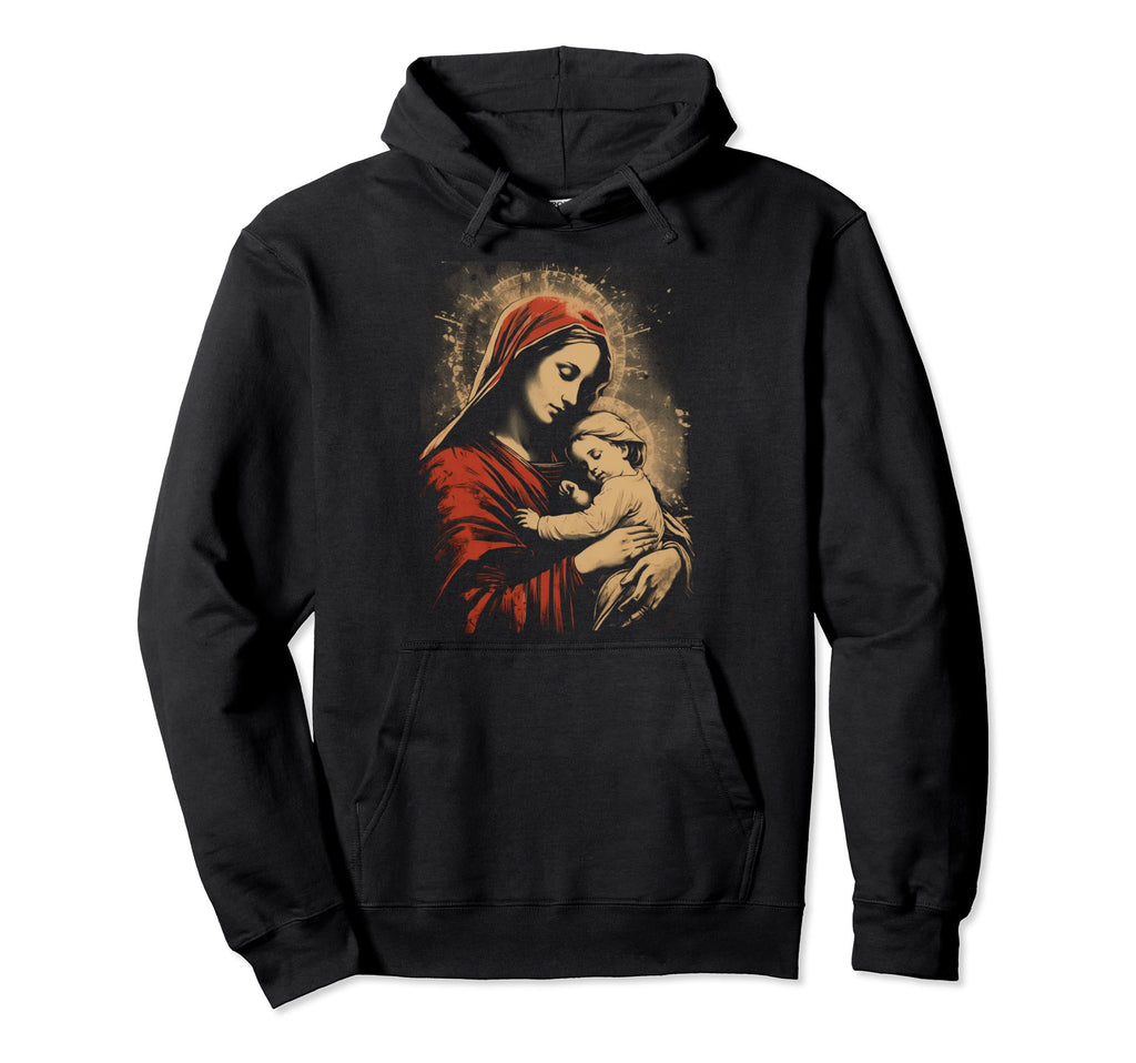 Mary Jesus Distressed 90S Goth Grunge Hoodie - Novelty Apparel for Adults - T-Shirt, Sweatshirt, Hoodie