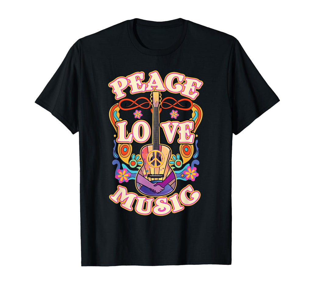 Hippie Guitar Peace Love Music T-Shirt - Fun Novelty Design Unisex - T-Shirt, Sweatshirt, Hoodie