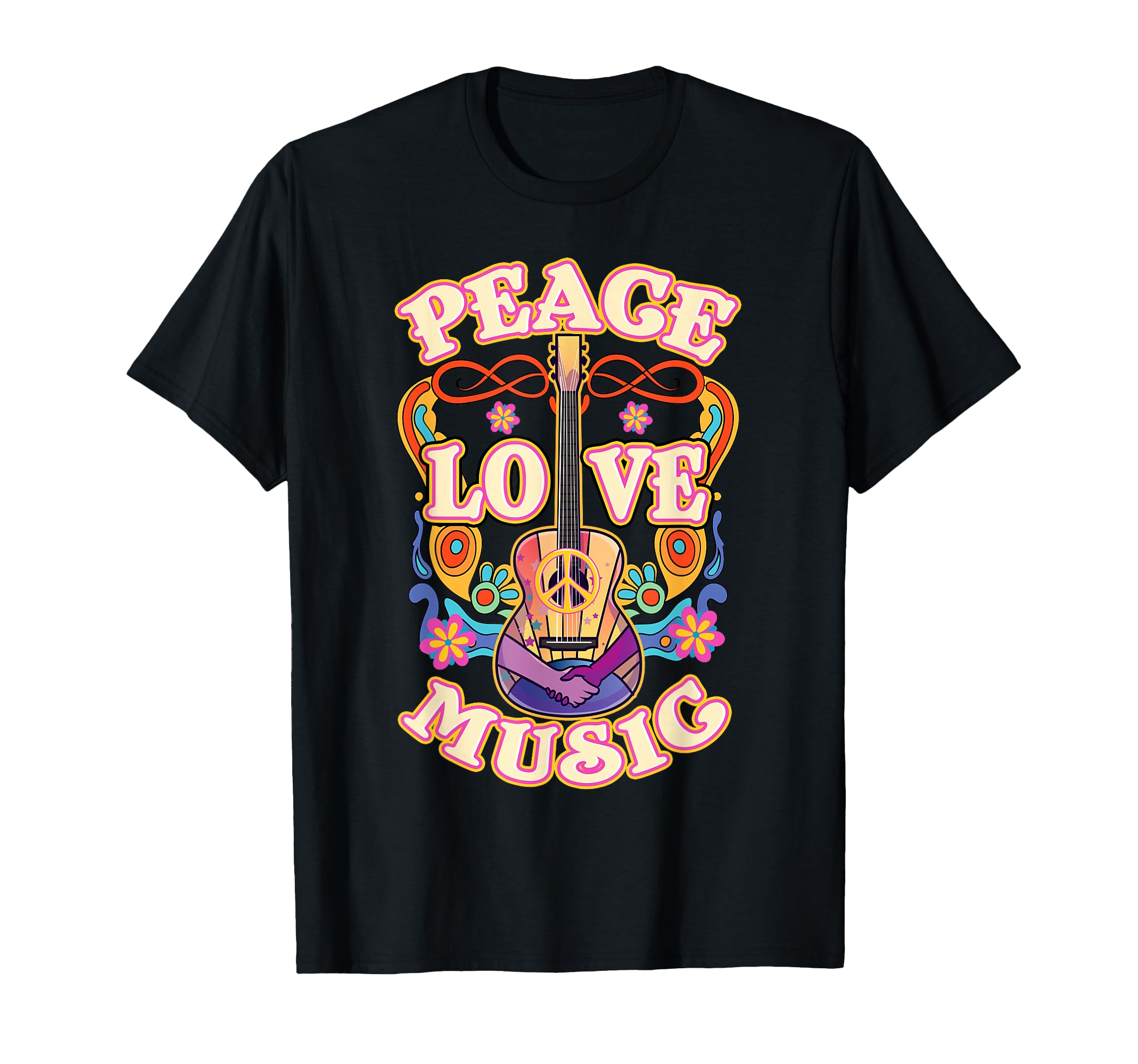 Hippie Guitar Peace Love Music T-Shirt - Fun Novelty Design Unisex - T-Shirt, Sweatshirt, Hoodie