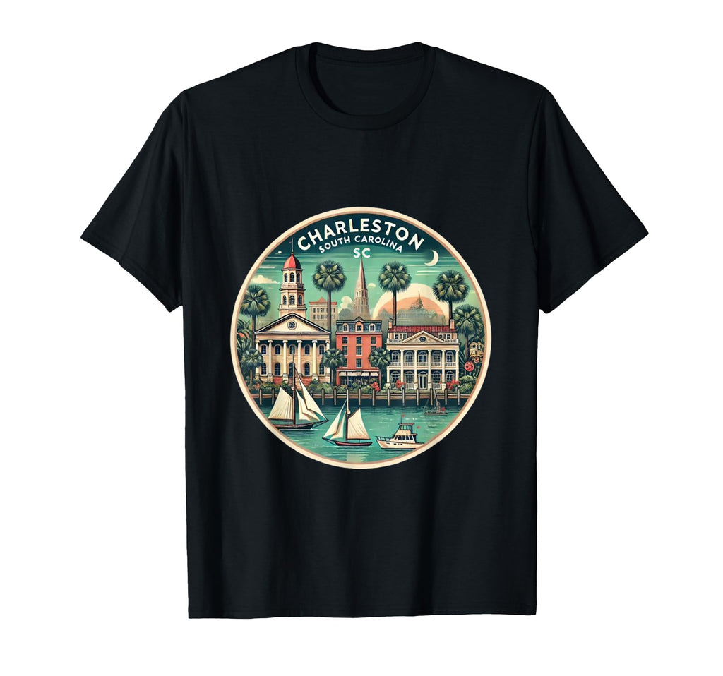 Charleston Sc Postcard Art T-Shirt - Minimalist Print for Adults - T-Shirt, Sweatshirt, Hoodie