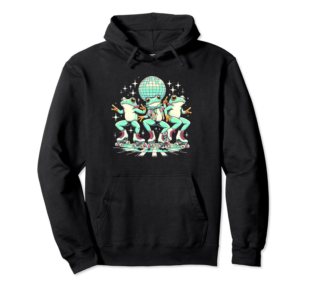 70S Groovy Hippie Frogs Disco Hoodie - Fun Novelty Design for Adults - T-Shirt, Sweatshirt, Hoodie