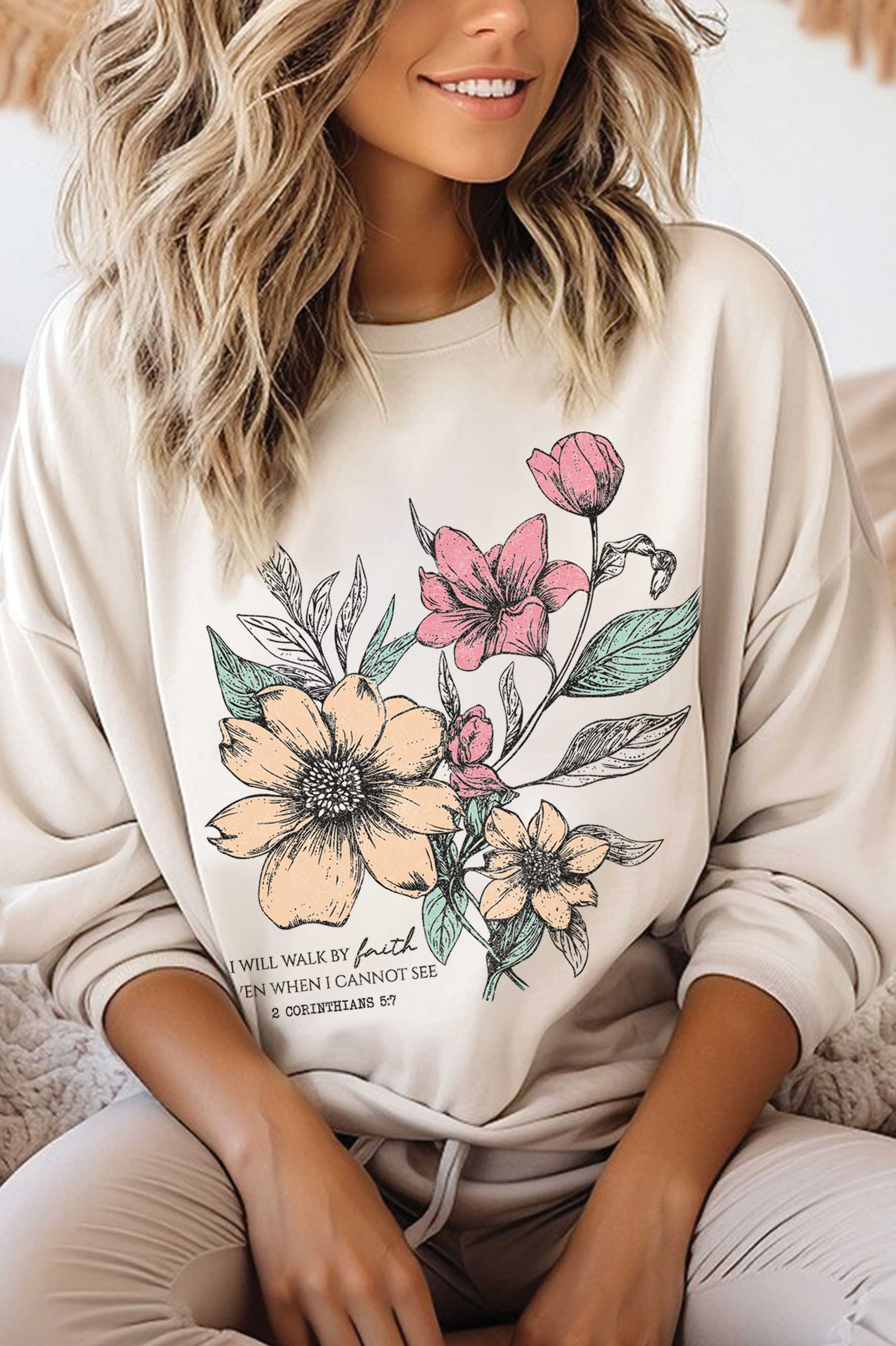 I Will Walk Faith Floral Graphic Brushed - Adult & Kids T-Shirts, Sweatshirts & Hoodies apparel design preview 1