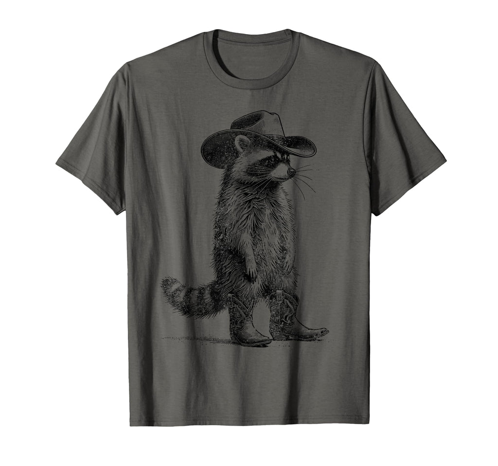 Raccoon Cowboy Cowgirl Western T-Shirt - Fun Novelty Design for Adults - T-Shirt, Sweatshirt, Hoodie