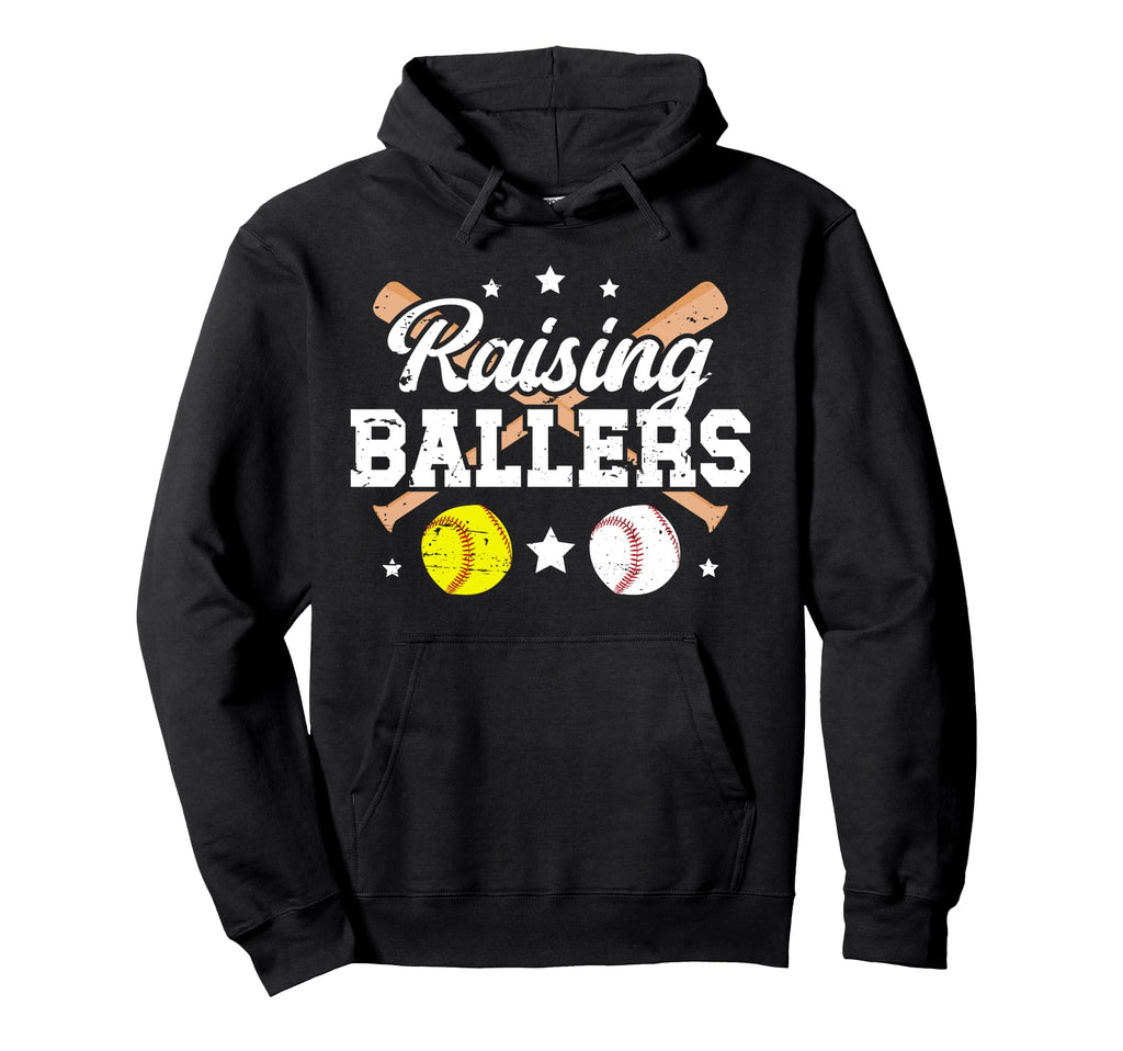 Raising Ballers Softball Baseball Dad Hoodie - Custom Art Print Men Women - T-Shirt, Sweatshirt, Hoodie
