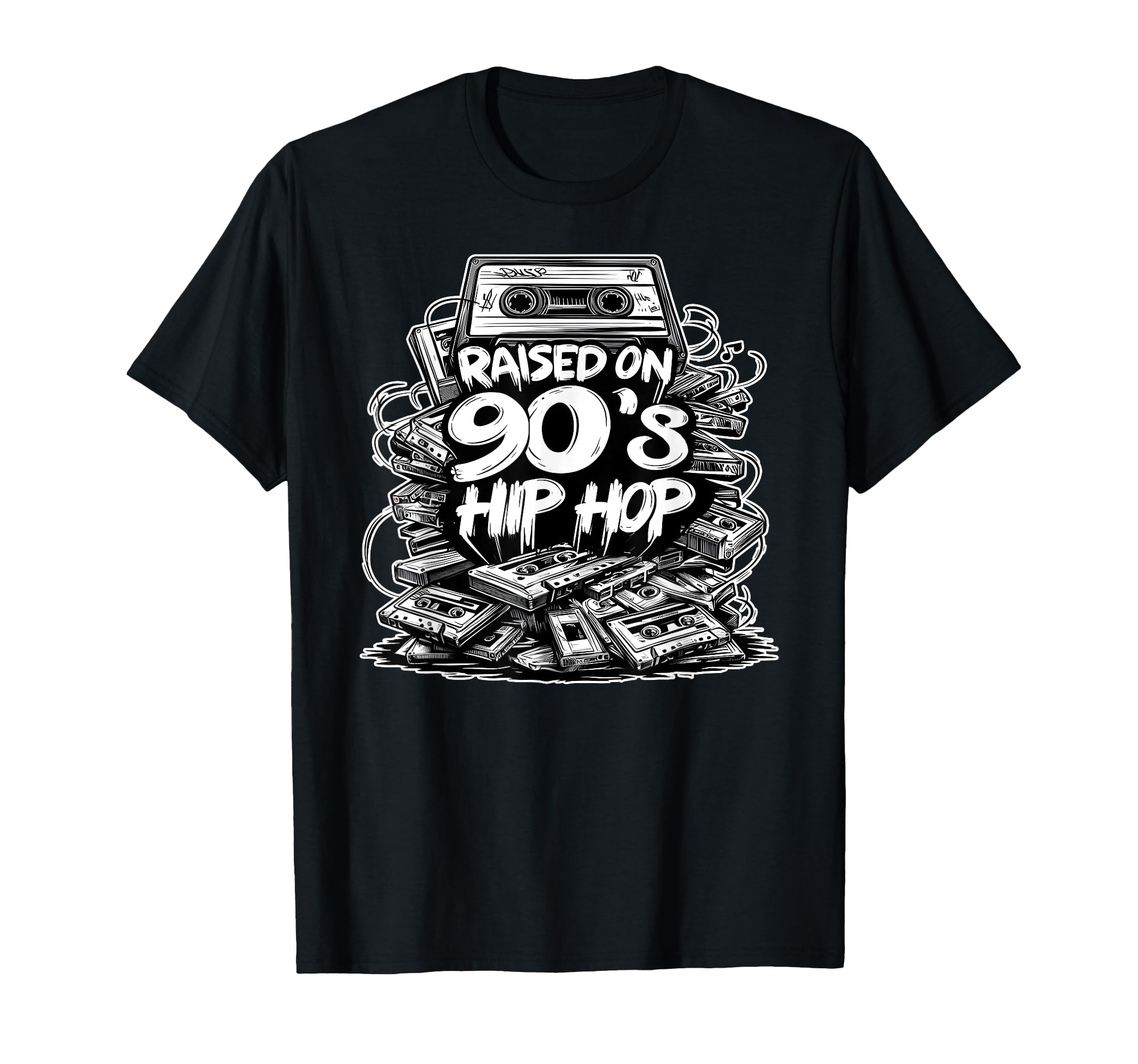 Raised 90S Hip Hop Cassette Tape T-Shirt - Unique Graphic for Adults - T-Shirt, Sweatshirt, Hoodie