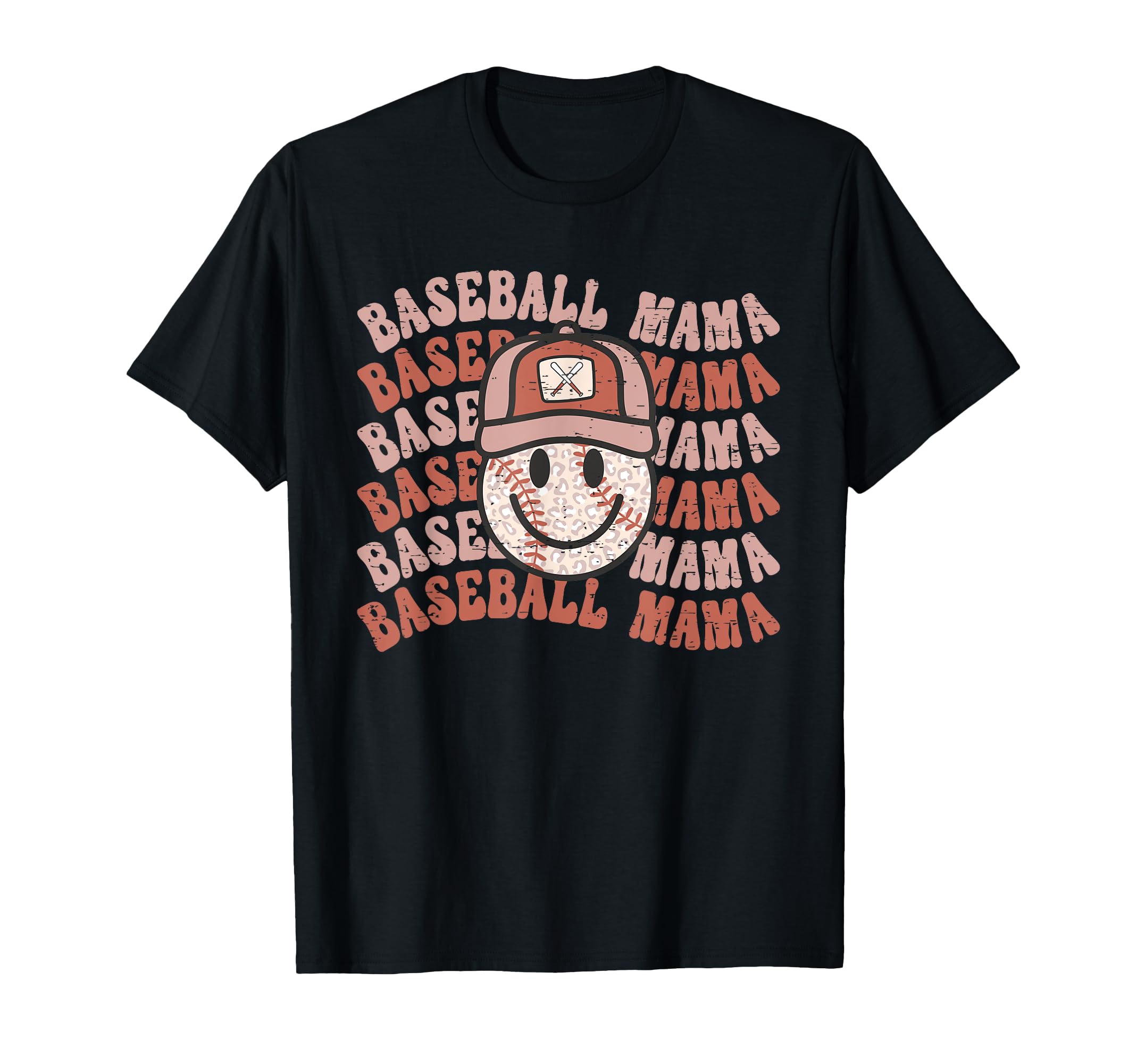 Baseball Mama Leopard Happy Face T-Shirt - Aesthetic Graphic Unisex - T-Shirt, Sweatshirt, Hoodie