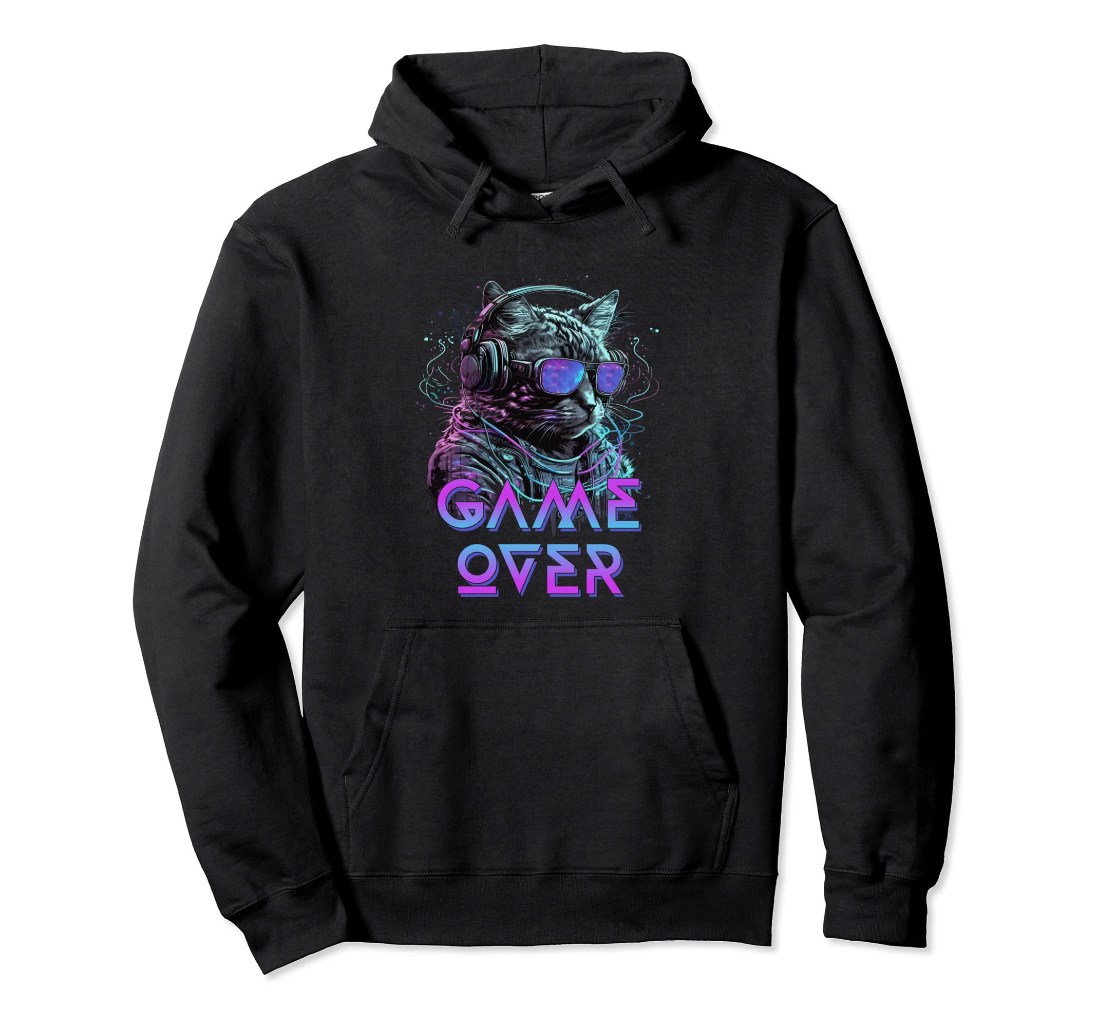 Game Over Scifi Space Cat Vaporwave Hoodie - Fun Novelty Design Unisex - T-Shirt, Sweatshirt, Hoodie