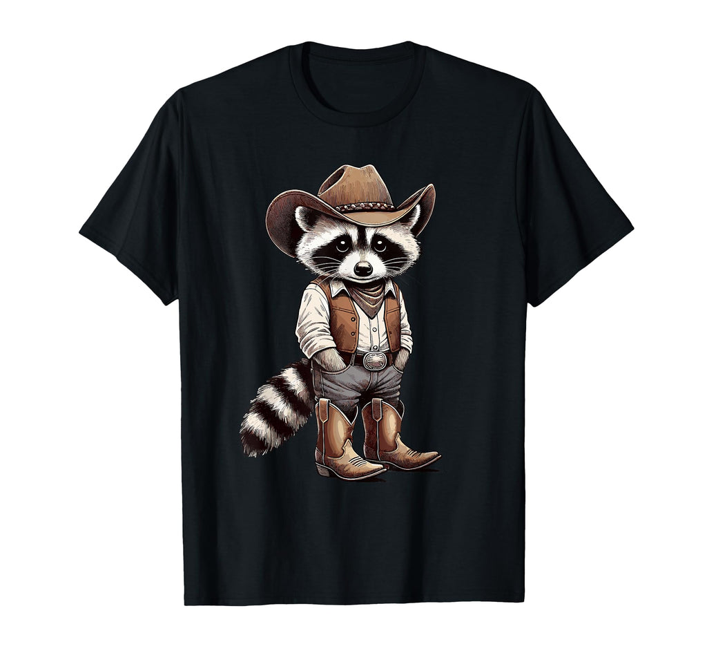 Raccoon Cowboy Hat Cowgirl Funny T-Shirt - Casual Everyday Wear for Adults - T-Shirt, Sweatshirt, Hoodie