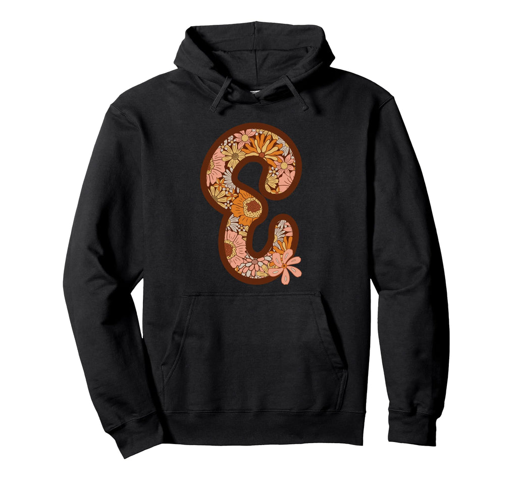 Floral Letter E Boho Botanical Hoodie - Fun Novelty Design Men Women - T-Shirt, Sweatshirt, Hoodie