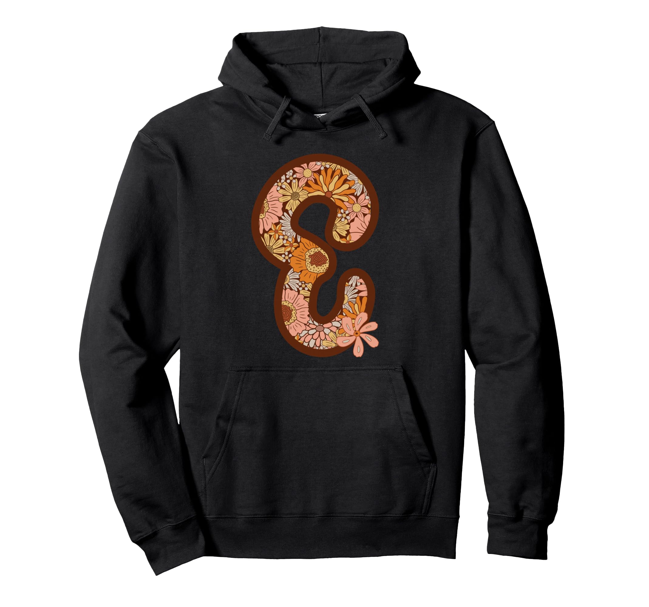 Floral Letter E Boho Botanical Hoodie - Fun Novelty Design Men Women - T-Shirt, Sweatshirt, Hoodie