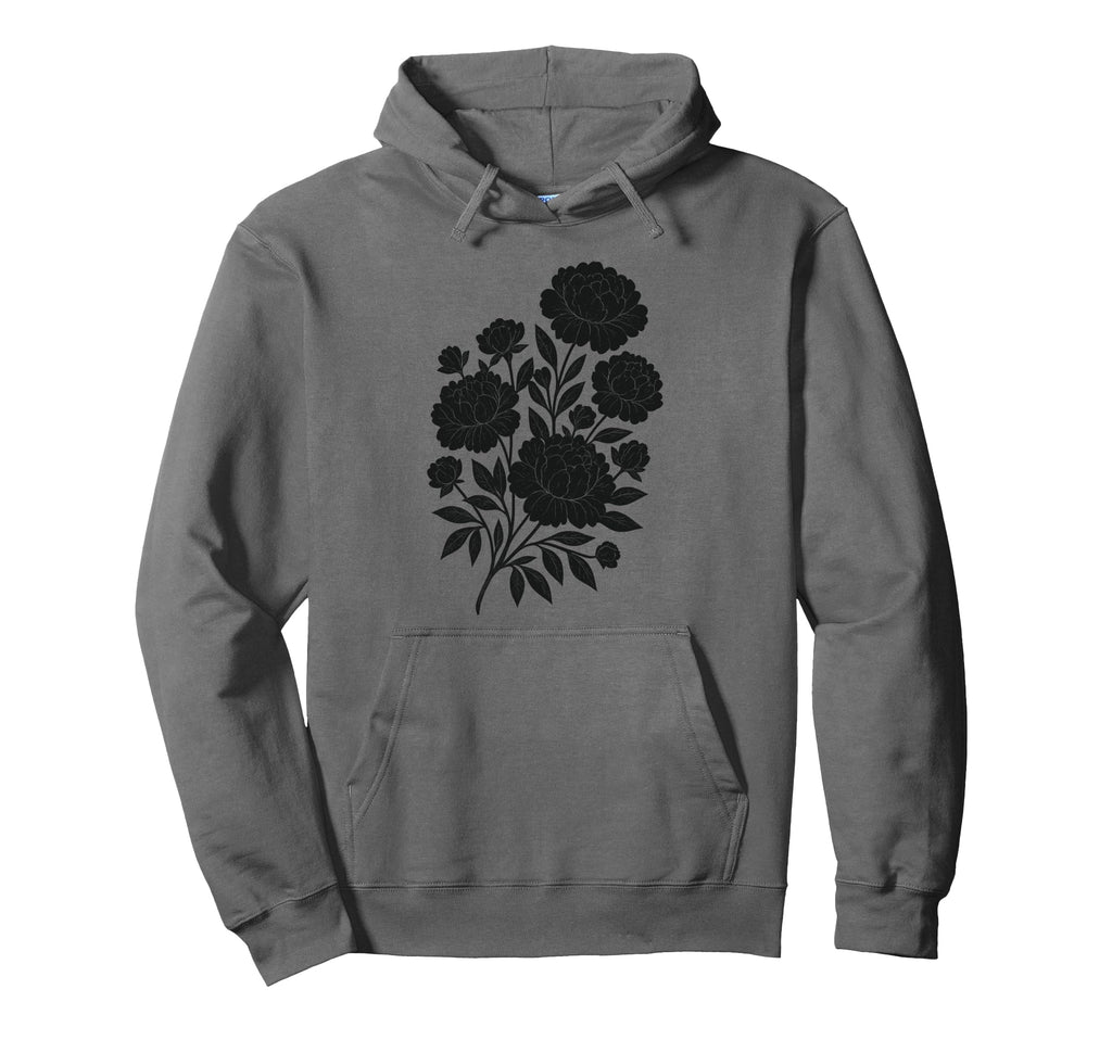 Linocut Flower Block Peonies Boho Hoodie - Trendy Graphic for Adults - T-Shirt, Sweatshirt, Hoodie