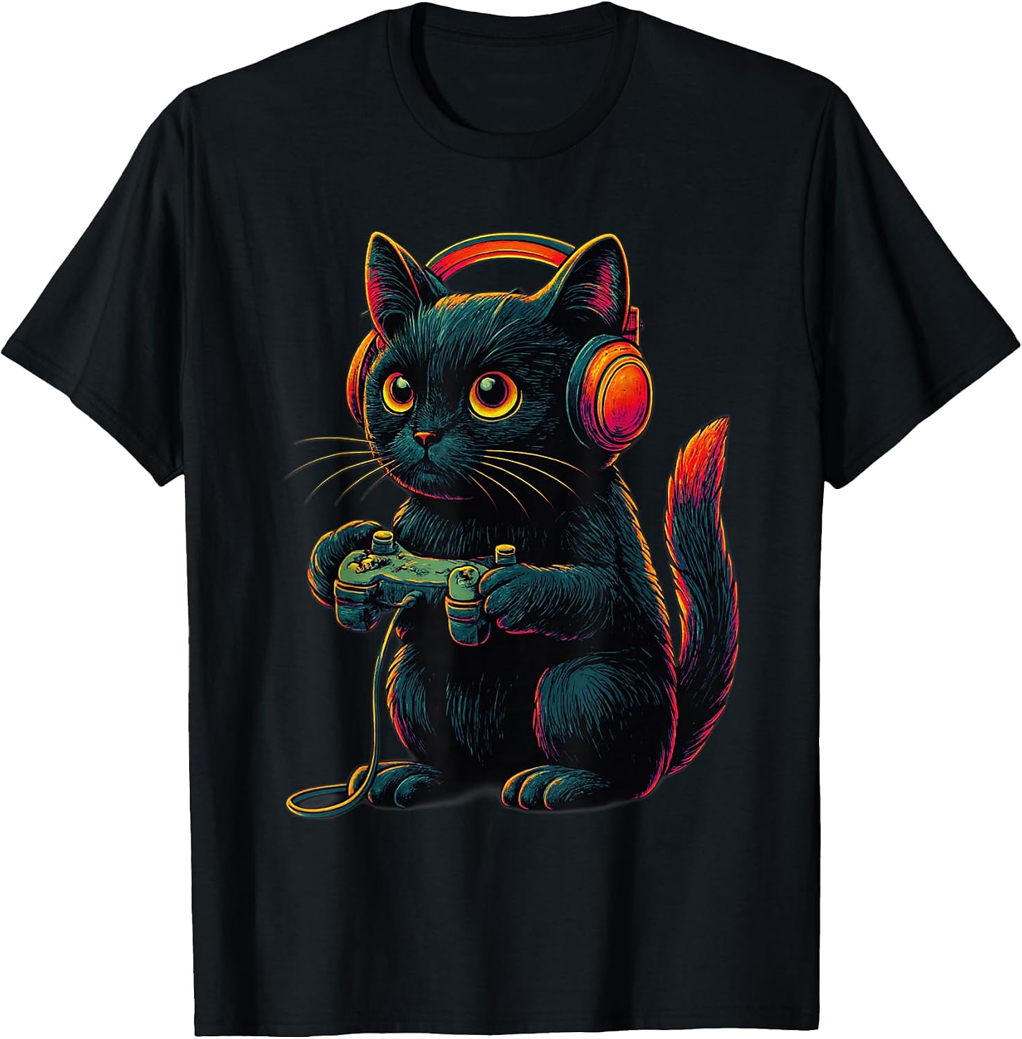 Black Cat Playing Video Games Funny Boys,Kids - Adult & Kids T-Shirts, Sweatshirts & Hoodies apparel design preview 1