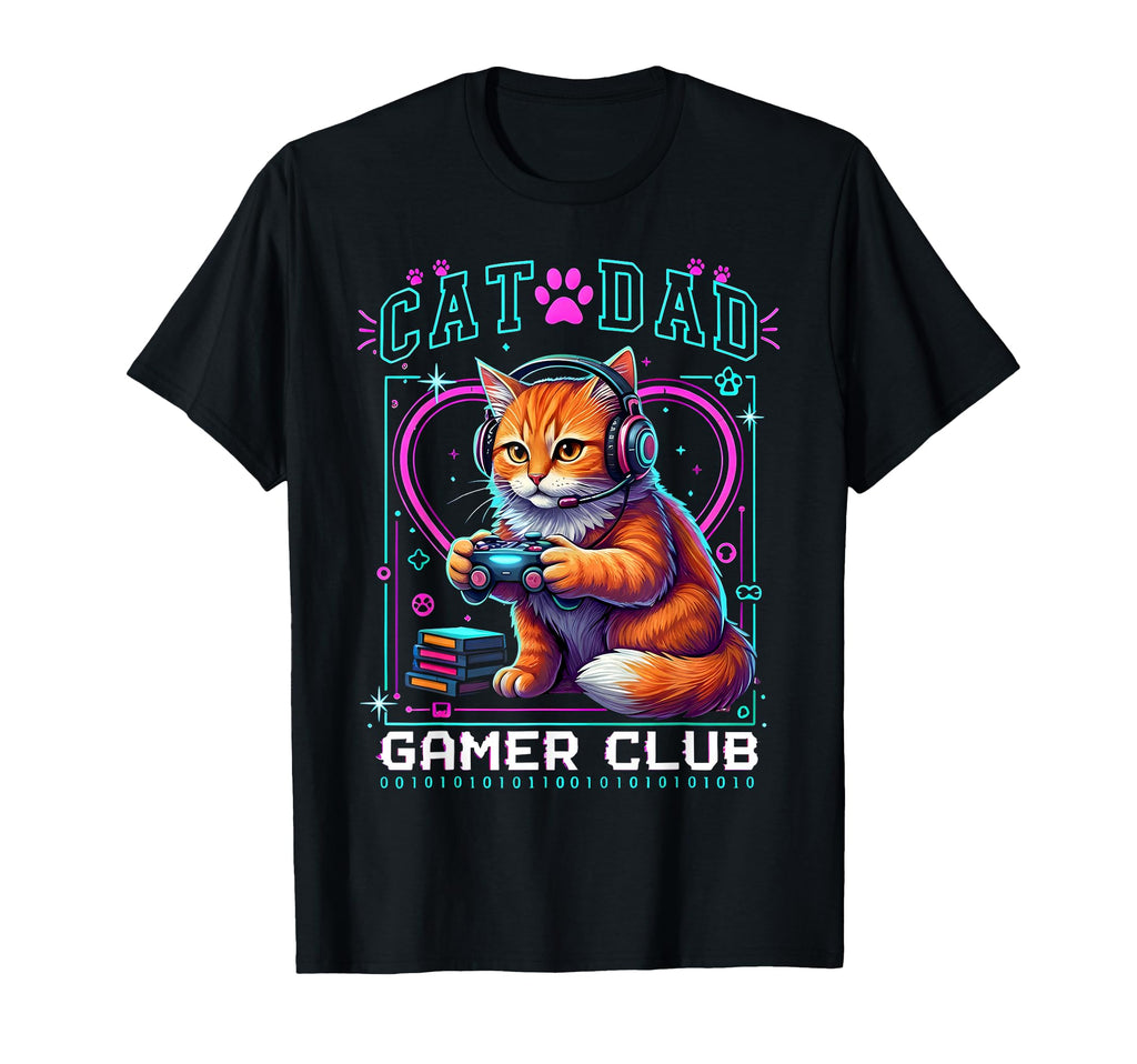 Cat Dad Gamer Club Video Games Cat T-Shirt - Minimalist Print for Adults - T-Shirt, Sweatshirt, Hoodie