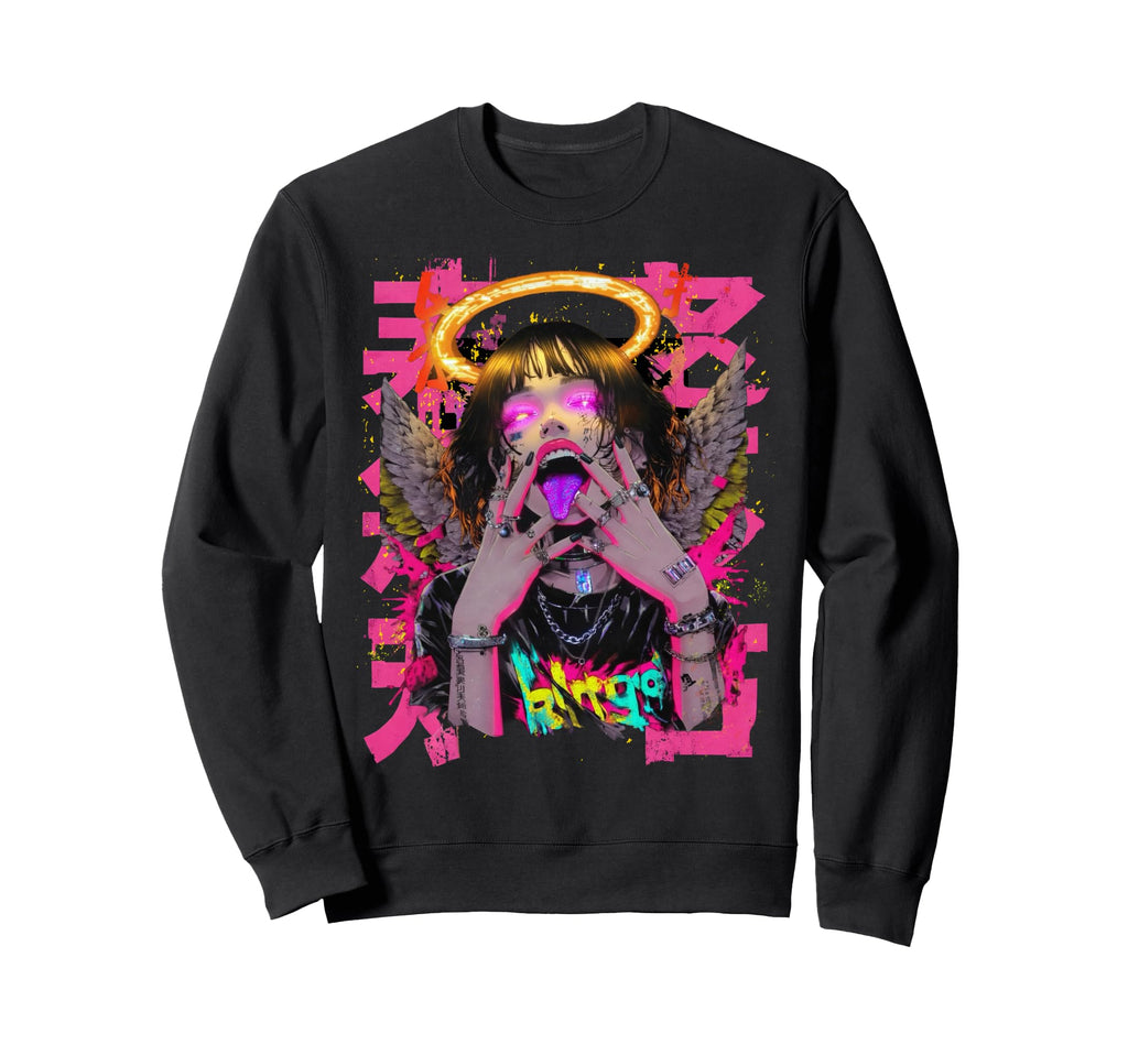 Japanese Cyberpunk Angel Streetwear Sweatshirt - Minimalist Print Unisex - T-Shirt, Sweatshirt, Hoodie