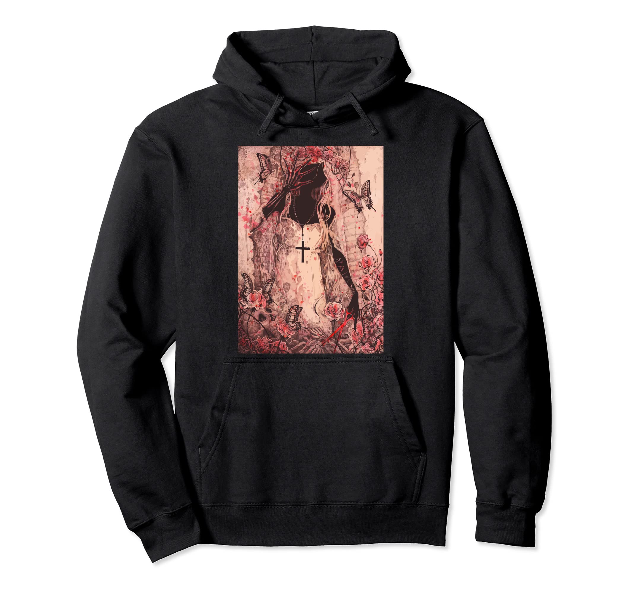 Sad Cross And Butterfly Pastel Goth Alt Y2K Hoodie - Novelty Apparel Unisex - T-Shirt, Sweatshirt, Hoodie