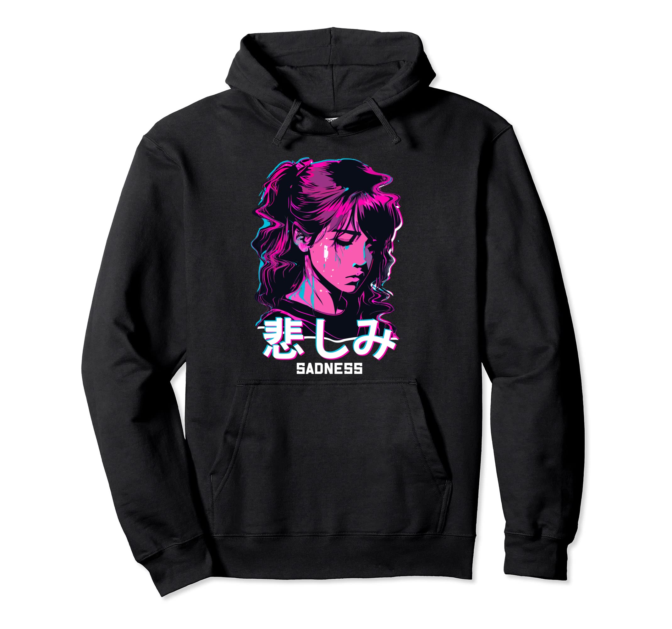 Sad Anime Glitch Art Soft Grunge Hoodie - Fun Novelty Design Men Women - T-Shirt, Sweatshirt, Hoodie