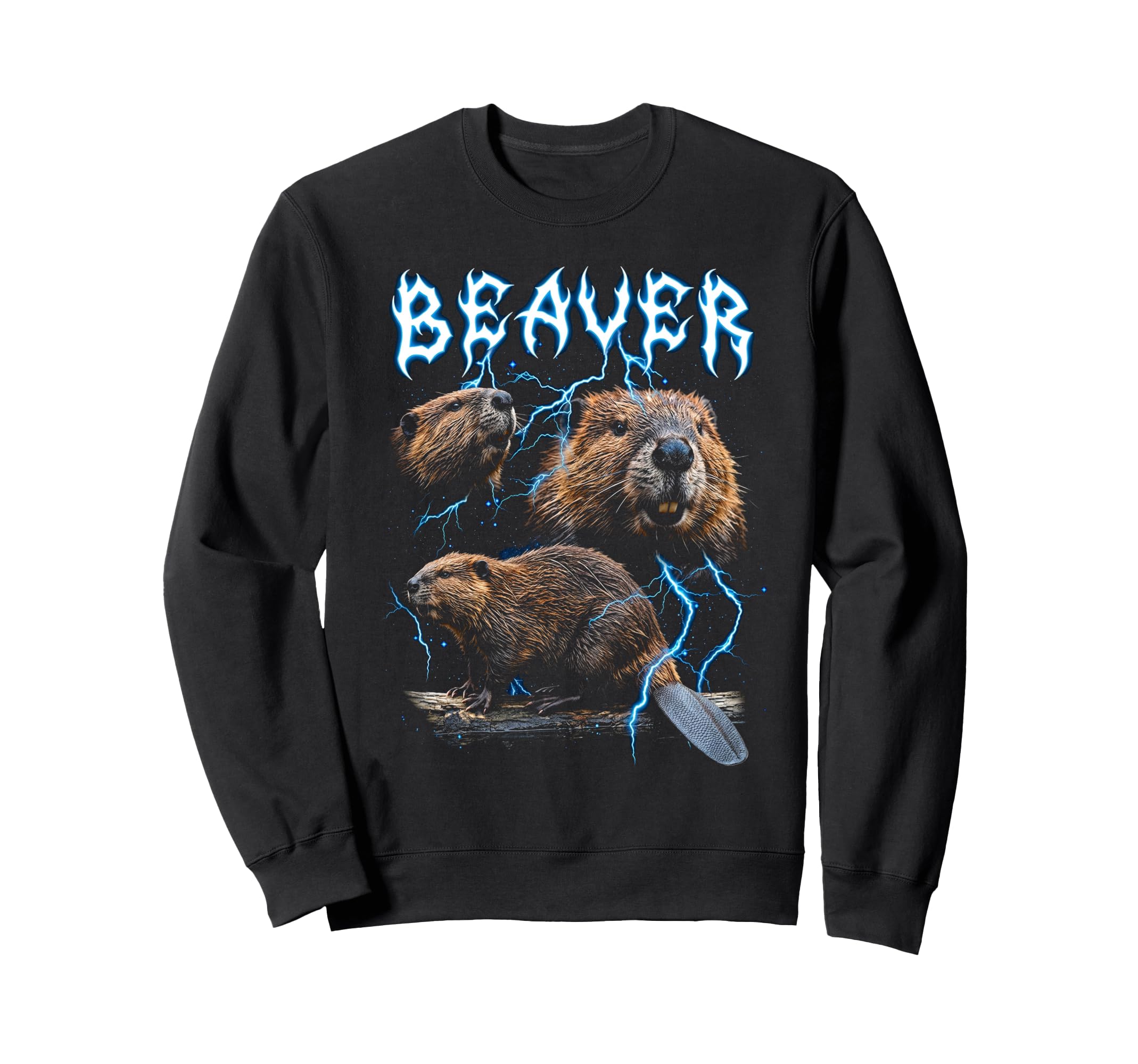 Beaver 90S Heavy Metal Beaver Sweatshirt - Fun Novelty Design for Adults - T-Shirt, Sweatshirt, Hoodie