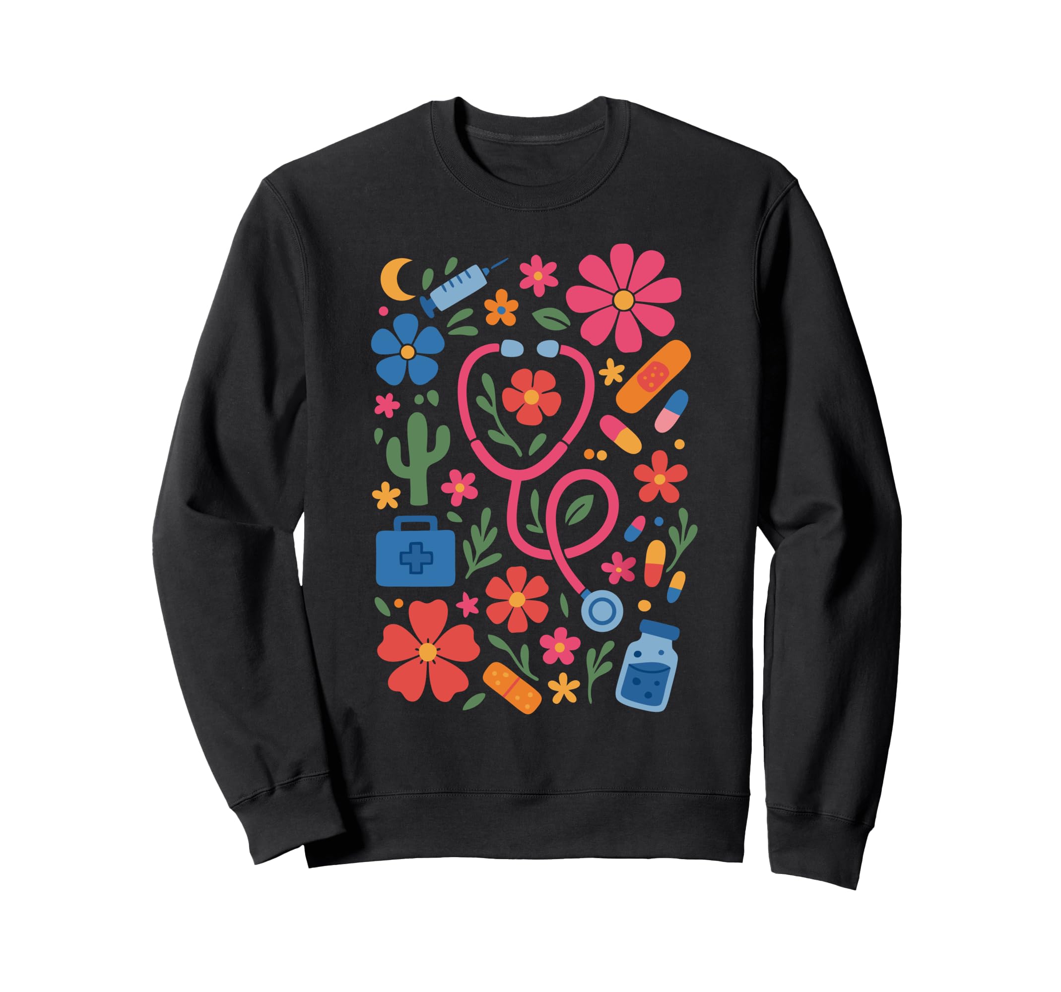 Boho Floral Nurse Doctor Sweatshirt - Aesthetic Graphic for Adults - T-Shirt, Sweatshirt, Hoodie