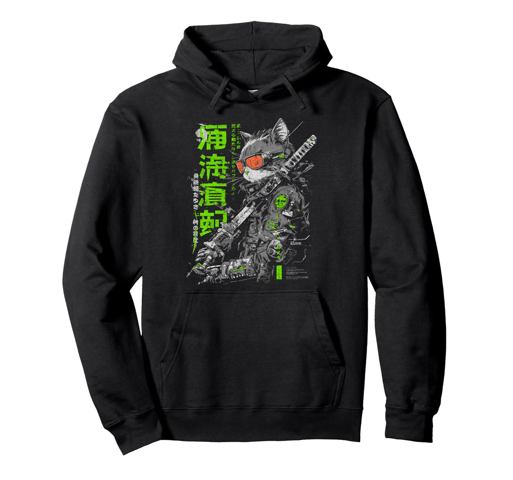 Japanese Streetwear Samurai Cat Hoodie - Streetwear Style Men Women - T-Shirt, Sweatshirt, Hoodie