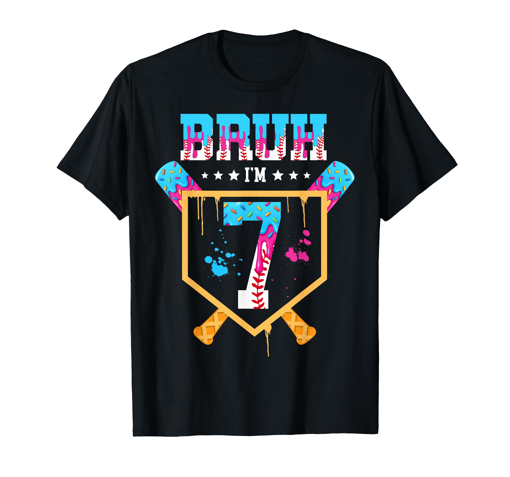 Baseball 7 Year Old Ice Cream Drip 7Th T-Shirt - Minimalist Print Unisex - T-Shirt, Sweatshirt, Hoodie